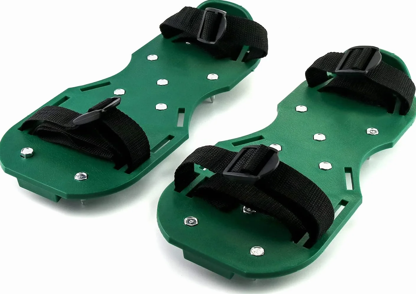 Aireador de Césped Zapatos Sandalias de Pinchos de Metal Hebillas y Correas 3 para Airear el Césped o en el Patio (Verde)