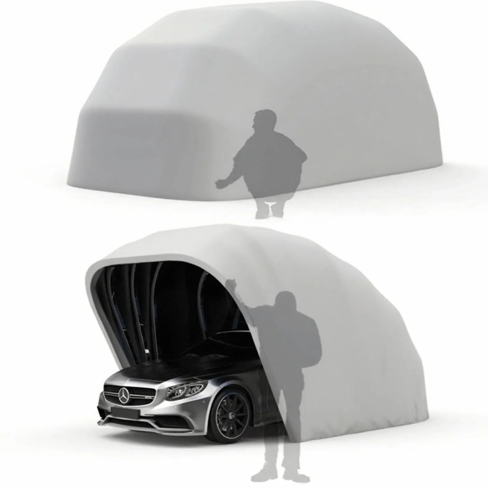 Cochera Retráctil Mejorada, Cobertizo Gris De Acero Inoxidable, Cobertizo Plegable Semiautomático SUV/Automóvil, Tela Oxford De Espesor 600d (5,9m × 2,7m × 2,45m)