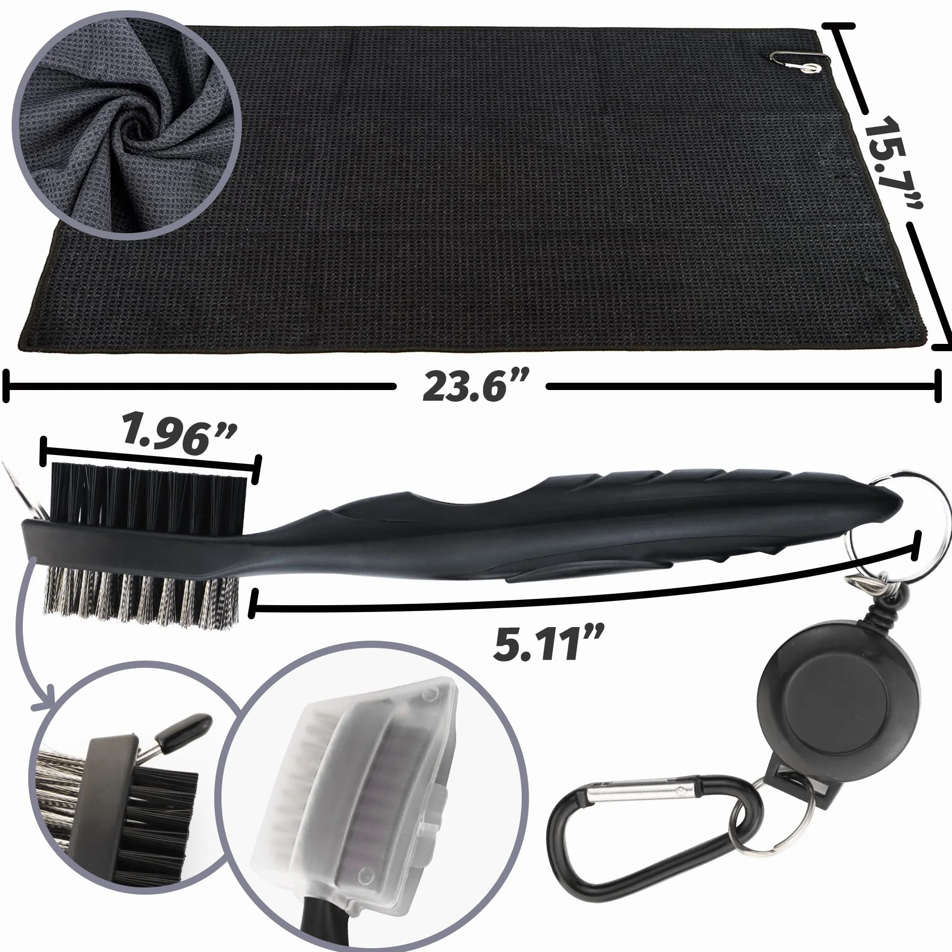 Kit de Accesorios de Golf 3 en 1: Toalla de Microfibra con Clip, Cepillo, Limpiador y Herramienta Divot