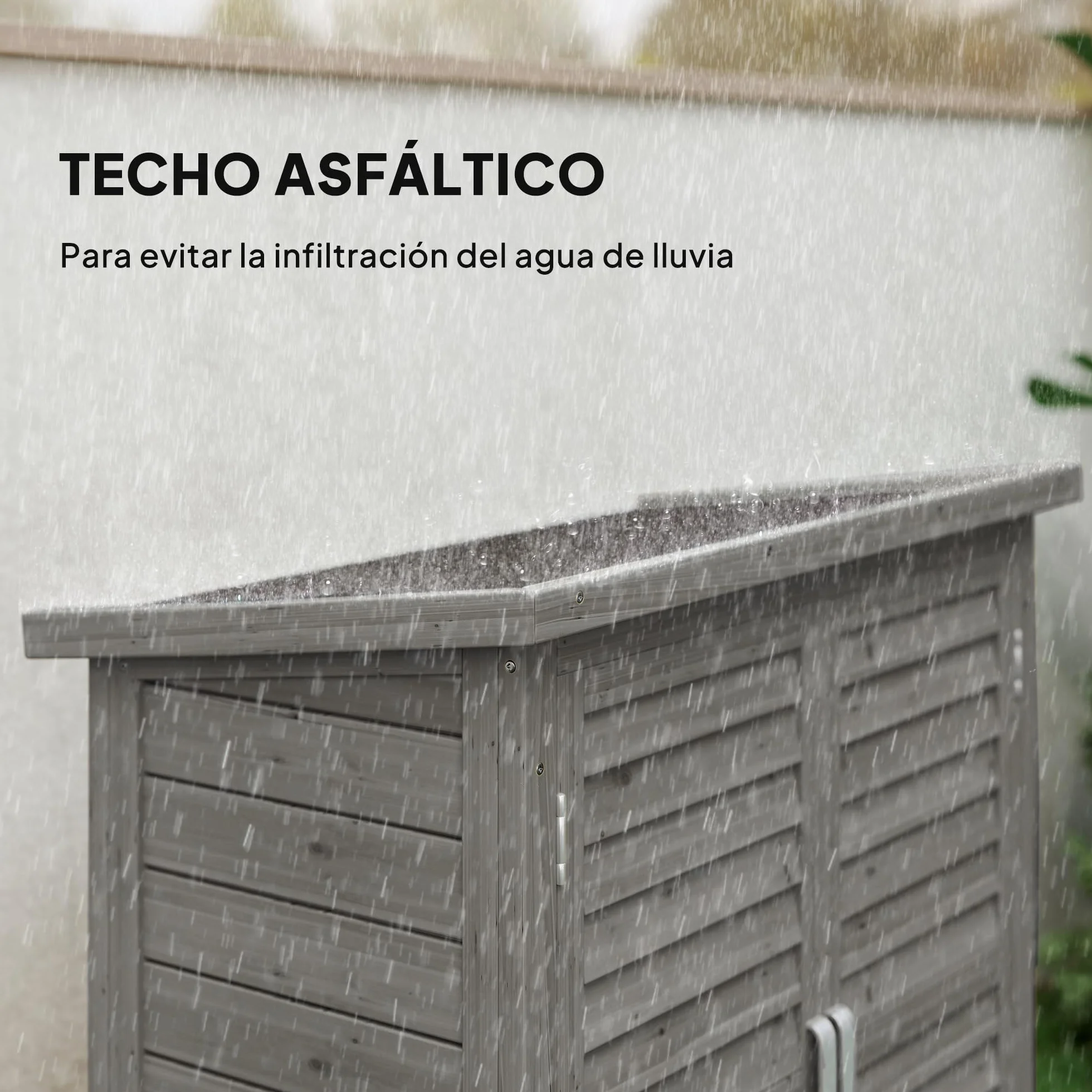 Outsunny Cobertizo de Almacenamiento de Madera para Jardín con 2 Estantes Interiores 2 Puertas y Techo Inclinado para Exterior Terreza 87x46,5x96,5 cm Gris