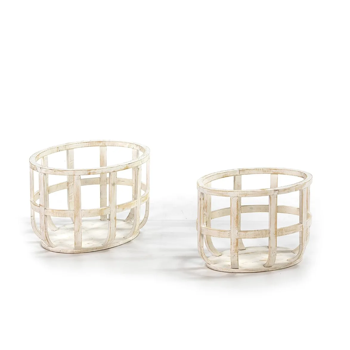 Set/2 Cesto 53x40x34 / 44x31x32 Madera Blanco Antique