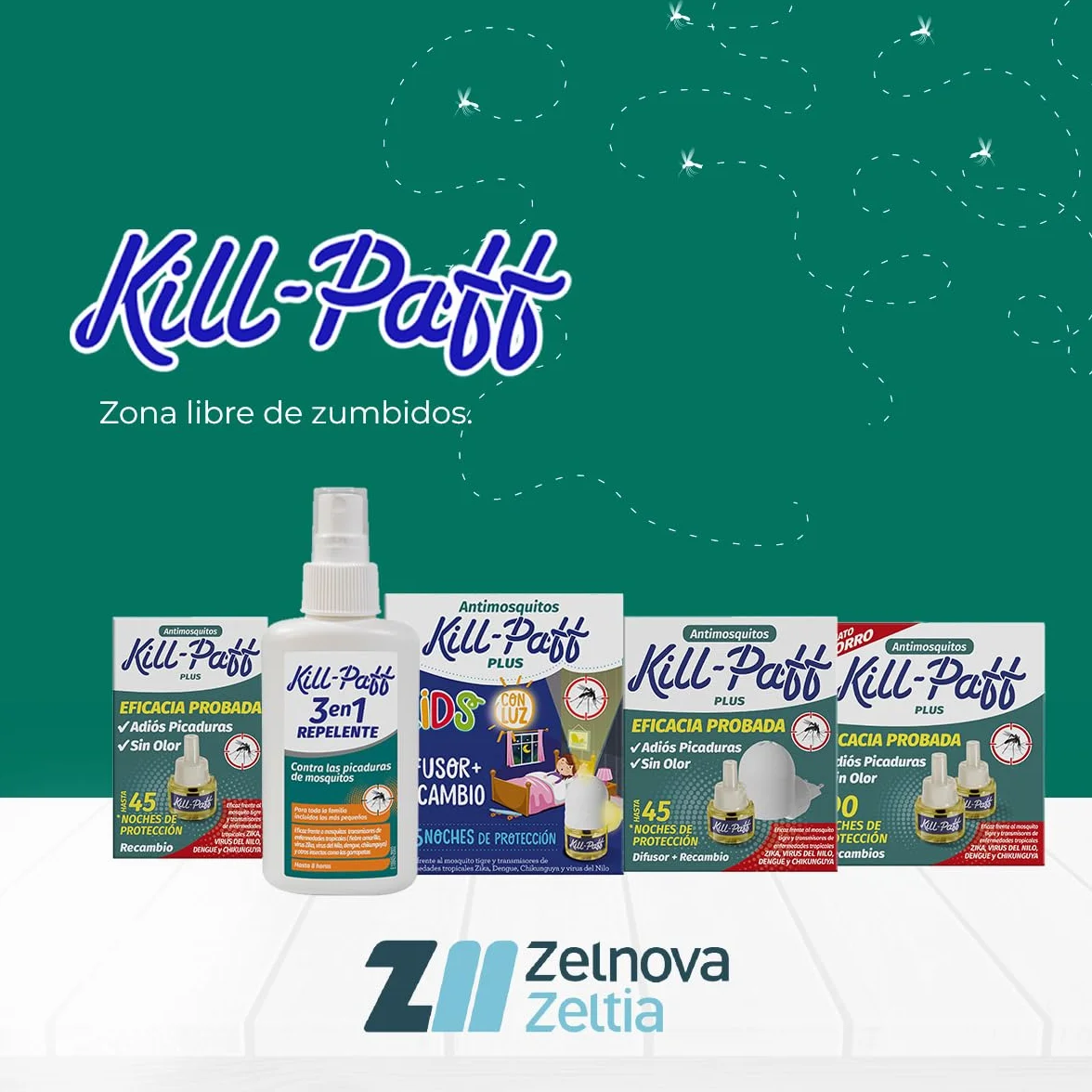 KILL-PAFF | Antimosquitos Eléctrico | Protección Eficaz Contra Mosquitos Tigre y Transmisores de Enfermedades Tropicales | Sin Olor | 90 Noches de Protección | 2 Recambios 33 + 33 ml
