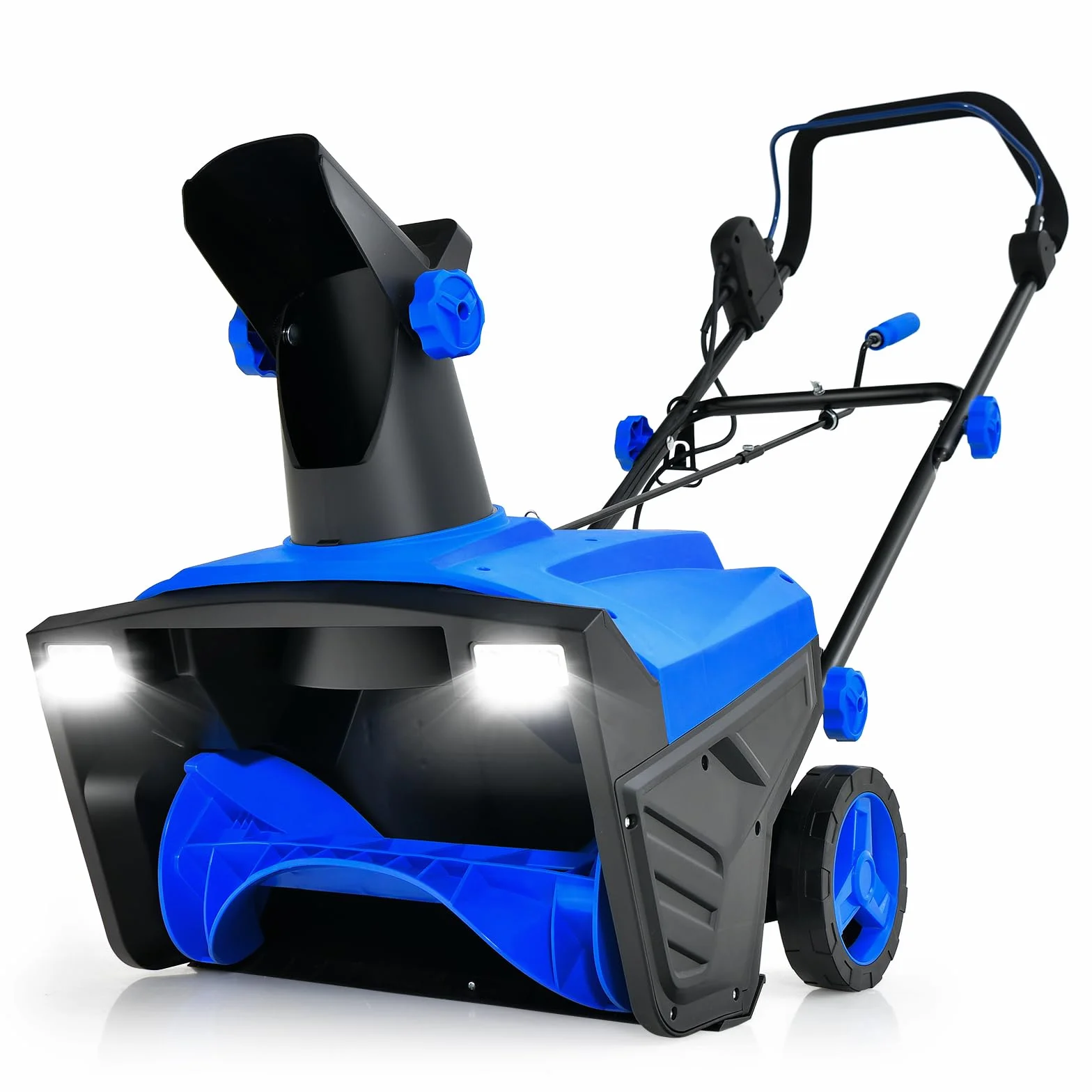 COSTWAY Quitanieves Eléctrico, 2300w, 3000RPM, Chorro Giratorio de 180°, Pala de Nieve con Ruedas y Cable, Distancia de Lanzamiento de 9 M, Máquina Quitanieves con Luces LED Duales (Azul)