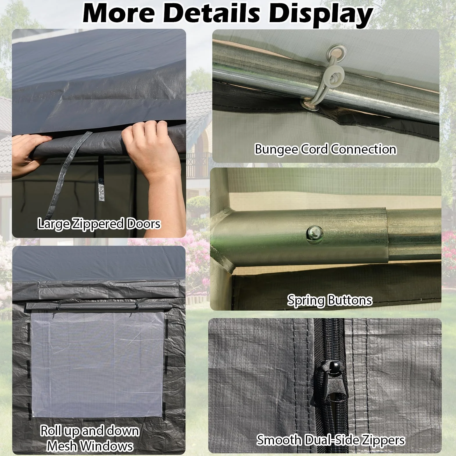 SOARS Carpa de Garaje 300 x 595 x 280, Tienda de campaña con 8 Paredes Laterales extraíbles, Marco de Metal, Paneles de Ventanas de Polietileno, Puertas enrollables, Refugio para Garaje, Incluye