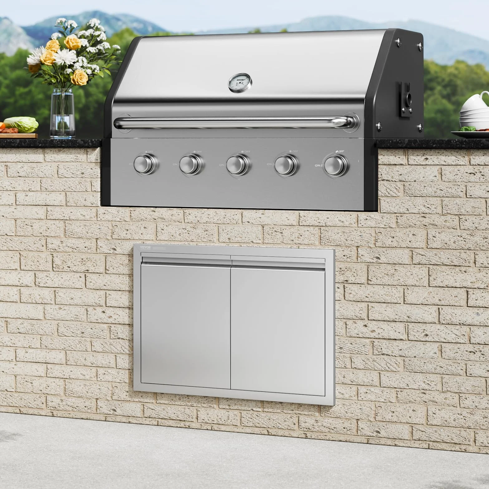 VEVOR Puerta de acceso para barbacoa, puerta de cocina doble de 30 pulgadas de ancho x 21 pulgadas de alto, puerta de montaje empotrado de acero inoxidable, puerta vertical de pared con asas