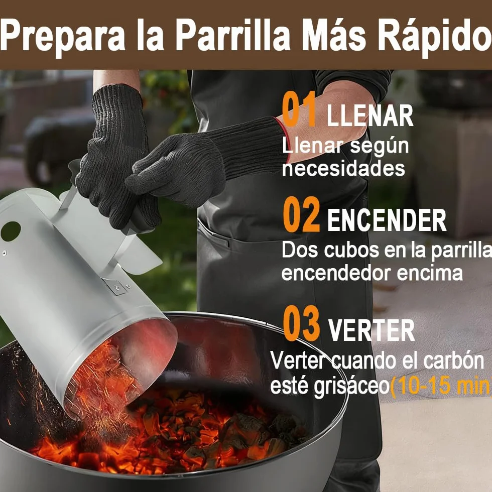 BEAU JARDIN Encendedor de carbón para Barbacoa para encender la Parrilla Arrancador Chimenea Chimenea de 28 x 18 cm Plata Chimenea de Encendido de Encendido Parrilla de Barbacoa Encendedor