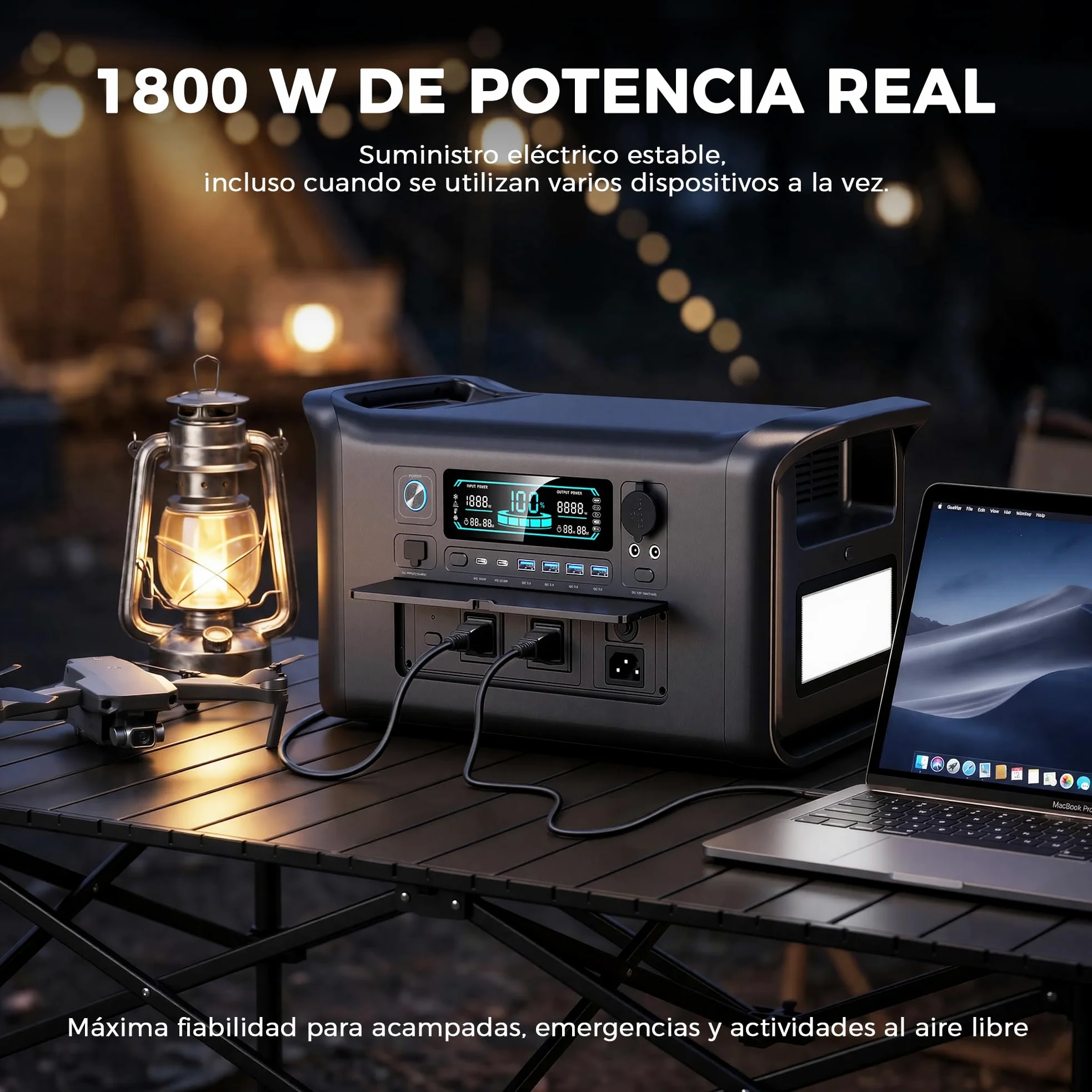 AP1000 Generador Solar Portatil 1800W Batería LiFePo4, Estación de energía portátil, Generador eléctrico para el hogar y camping, Batería LFP de 1024Wh para Camping Hogar Viajes Emergencias