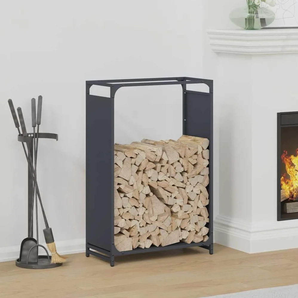 Mangloder - Estantería para leña de acero laminado en frío, color antracita, 60 x 28 x 90 cm, estantería para leña, soporte apilable, almacenamiento, almacenamiento en salón y jardín