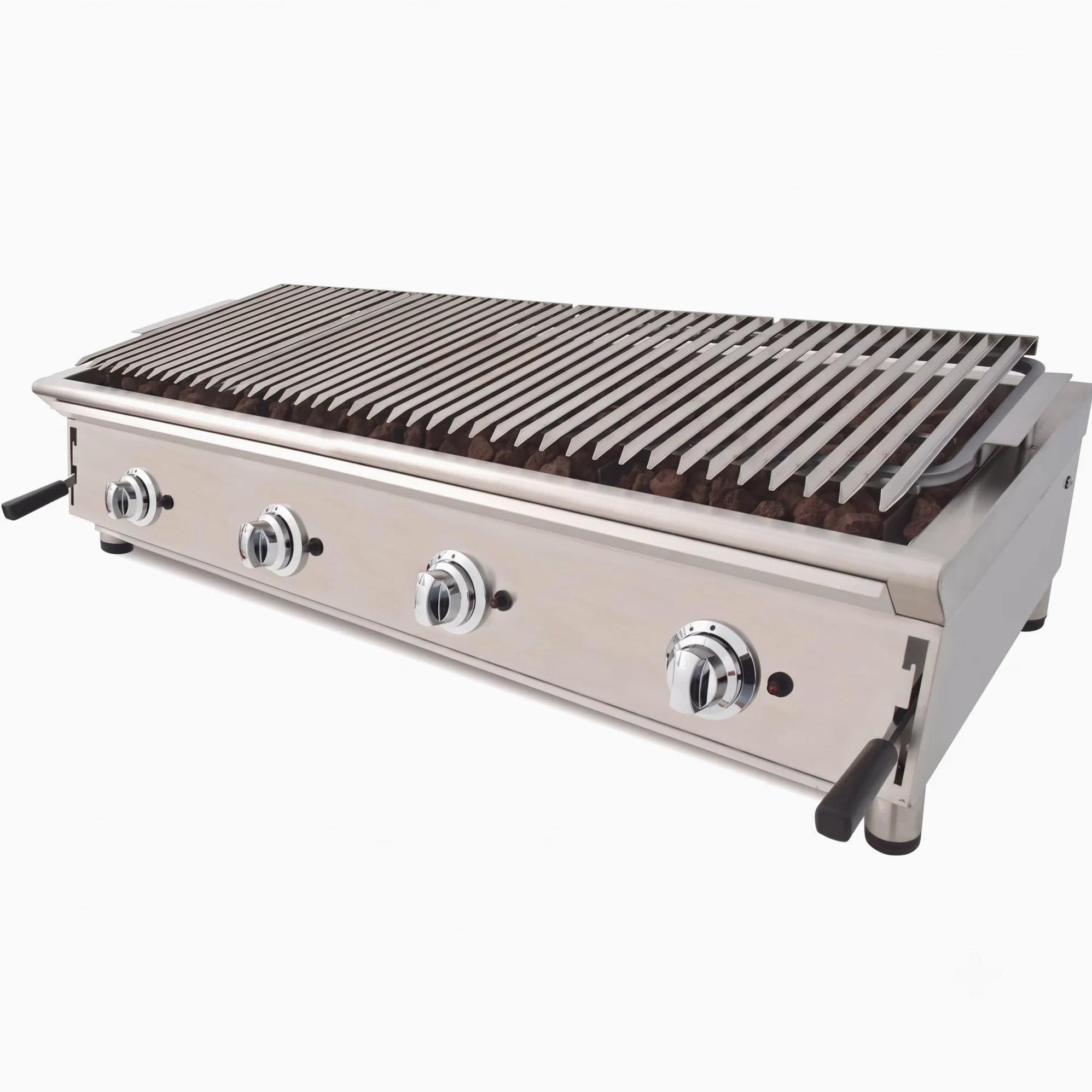 Barbacoa de Gas Profesional 130 cm con Piedra Volcánica | Parrilla de Acero Inoxidable Regulable en 3 Alturas | 8 Quemadores | BBQ Gas de Sobremesa para Hostelería, Hoteles y Catering | 130BAR