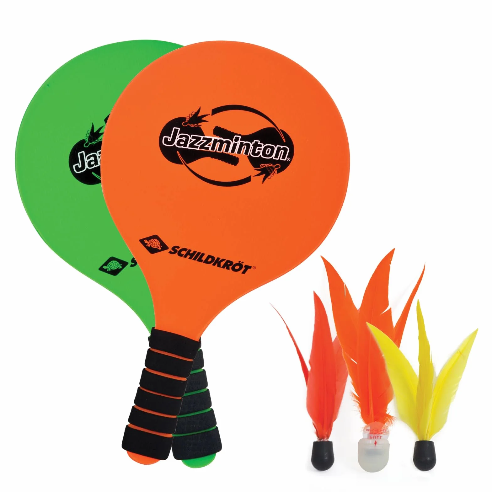 Schildkröt Jazzminton Set, 2 Raquetas, 3 Birdies, Pelota LED para Jugar de Noche, Juego de Raquetas de Playa