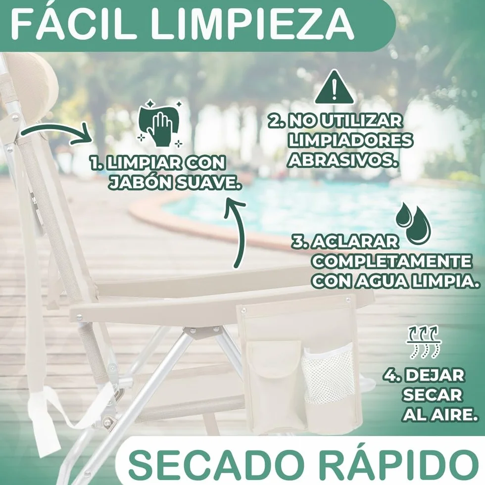 LOLAhome Silla Playa Mochila de 4 Posiciones de Aluminio y textileno de Color Beige