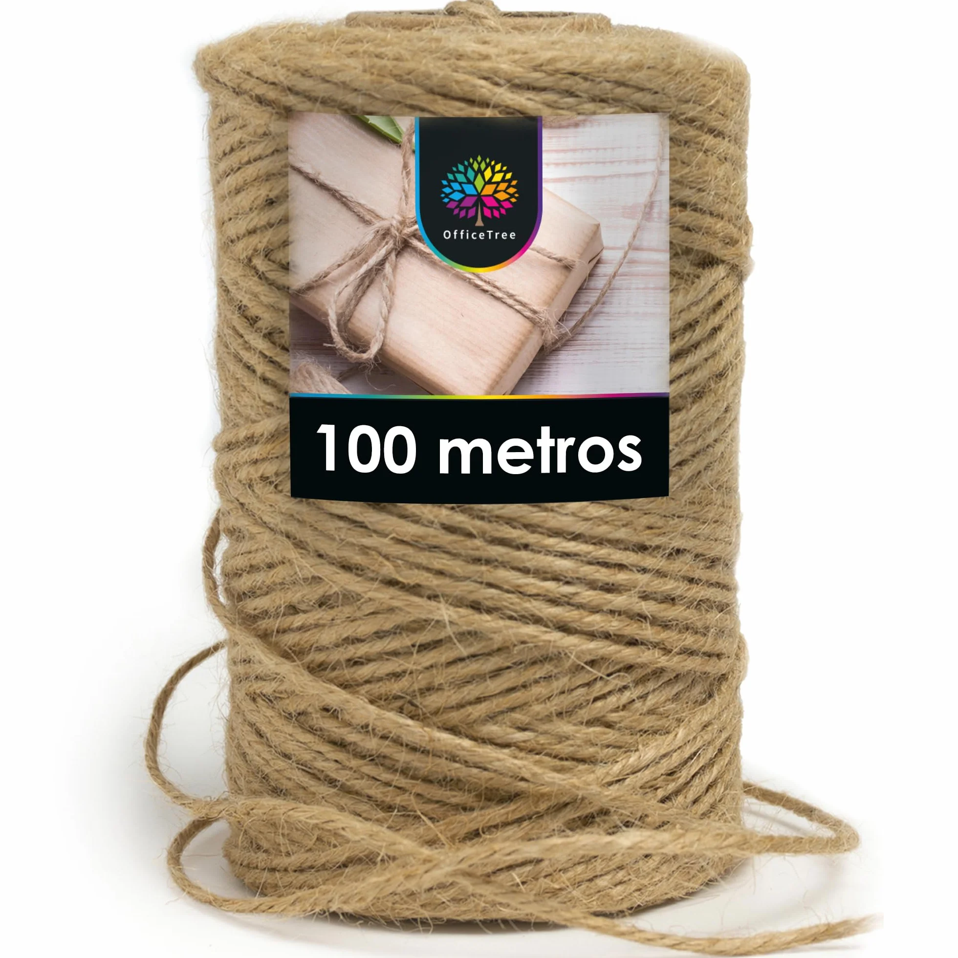 OfficeTree Cuerda Manualidades 100 m - Cuerda de Yute 1 Rollo - Producto Natural de para el Hogar, Jardinería, Artesanía y Decoración