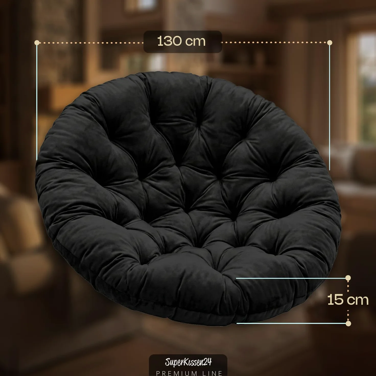 SuperKissen24. Cojín para Silla Colgante – Cojín Redondo con Fibra de Silicona – Cojín para Columpio Colgante de Tela de Terciopelo – Asiento Colgante – Interior y Exterior – Cojín Decorativo para