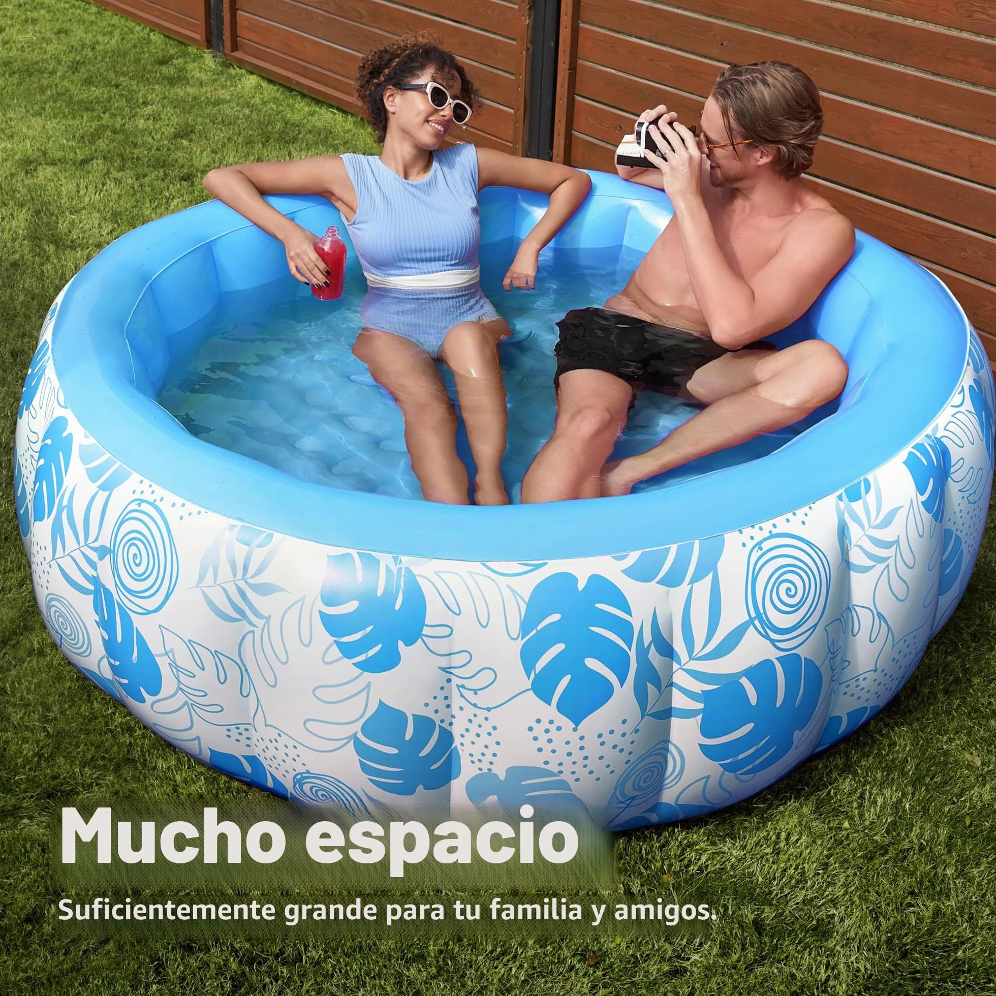 SLOOSH Piscina hinchable de 5,5 x 20 pulgadas (167,6 x 50,8 cm), piscina familiar inflable con respaldo cómodo, ideal para fiestas acuáticas de verano en el jardín, en el césped, color azul