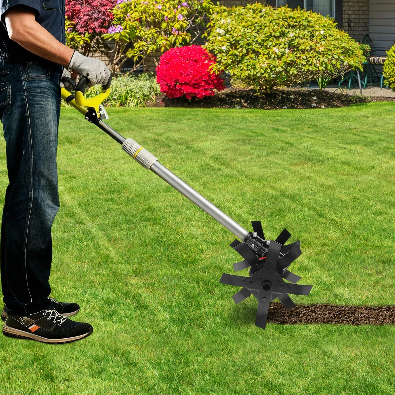 Rueda de fresado con dientes de cultivo, rueda de fresado de alto rendimiento, diámetro de barra de aluminio adecuado de 2,6 cm, para aflojar el suelo en huertos, jardines de té y superficies de