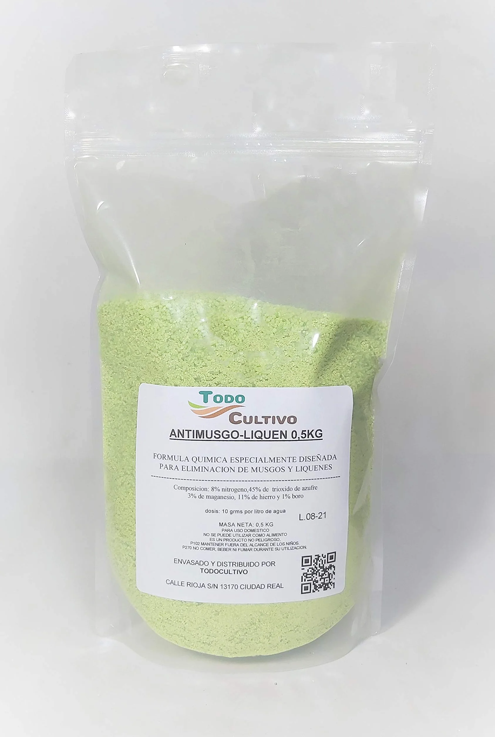 Anti Musgo y líquenes 0.5kg. A base de sulfato de hierro (11%). TRATAMIENTO PARA 50 LITROS.