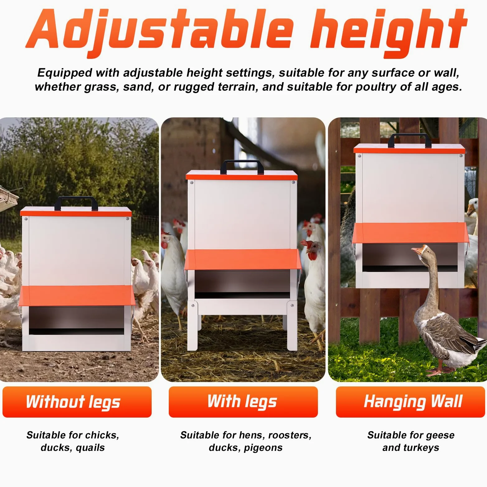Comedero automático de 50 libras para pollos y patos, comedero grande para pollos, patos, gansos, palomas, perros, peces, gatos (naranja)