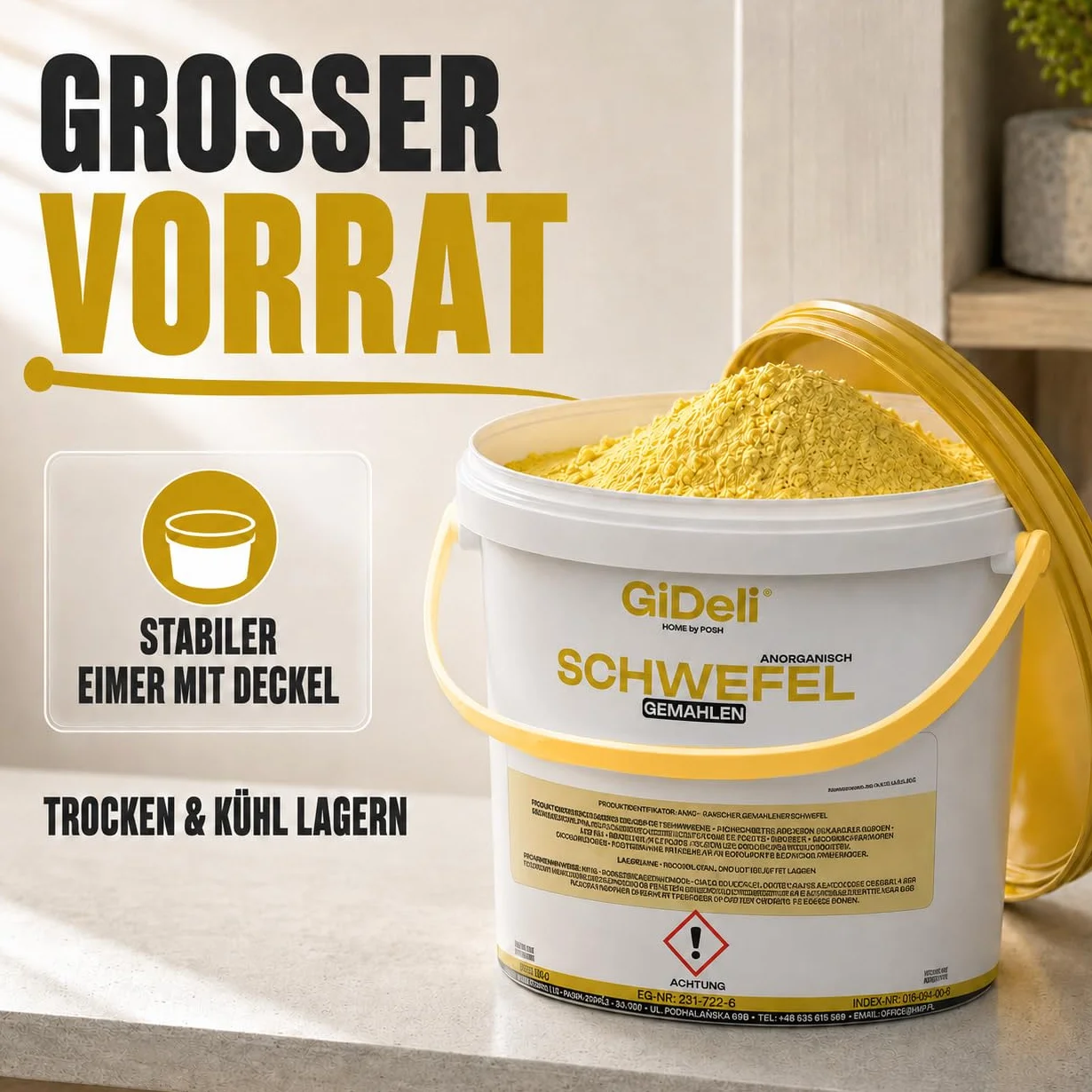 GiDeli Azufre en polvo 5 kg inorgánico 99,9% fino para la industria cosmética cuidado del suelo plantas azufre en cubo