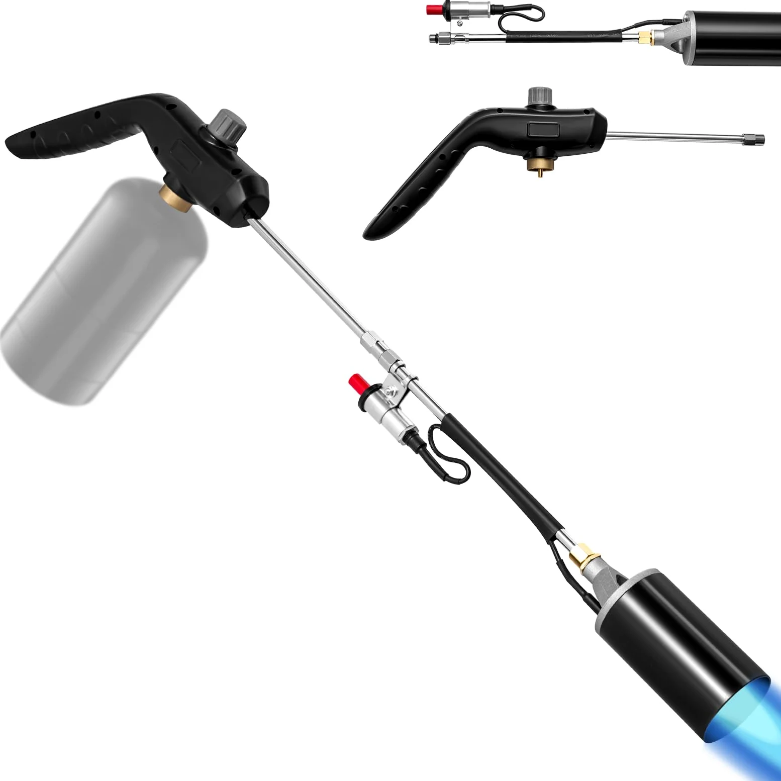 Propano antorcha malas hierbas quemador, 1.200.000 BTU alta salida malas hierbas antorcha lanzallamas, antorcha con control de llama y 30 "brazo largo desmontable para jardín, madera, hielo