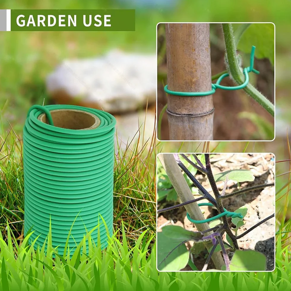 Alambre Plastificado Verde,2 Bobinas Alambre Jardin 3,5mm x 40m,Alambre Para Plantas Lazos,Alambre Para Jardinería Con Cortador,Ldeal Para Atar Rosales Trepadores y Soporte De Plantas En El Jardín