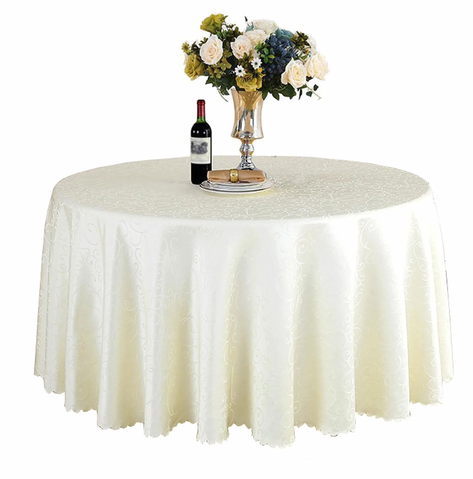 Poliéster Mantel Redondo Diámetro 160cm-320cm Hoteles Restaurantes Eventos y Fiestas Mantels Beige Diámetro 200cm