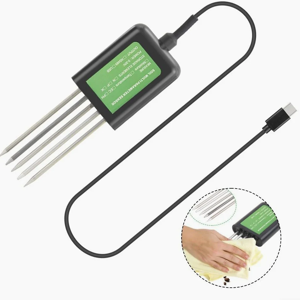 Sensor de suelo USB 8 en 1, para probador inteligente de suelo PH/EC medidor de temperatura y humedad