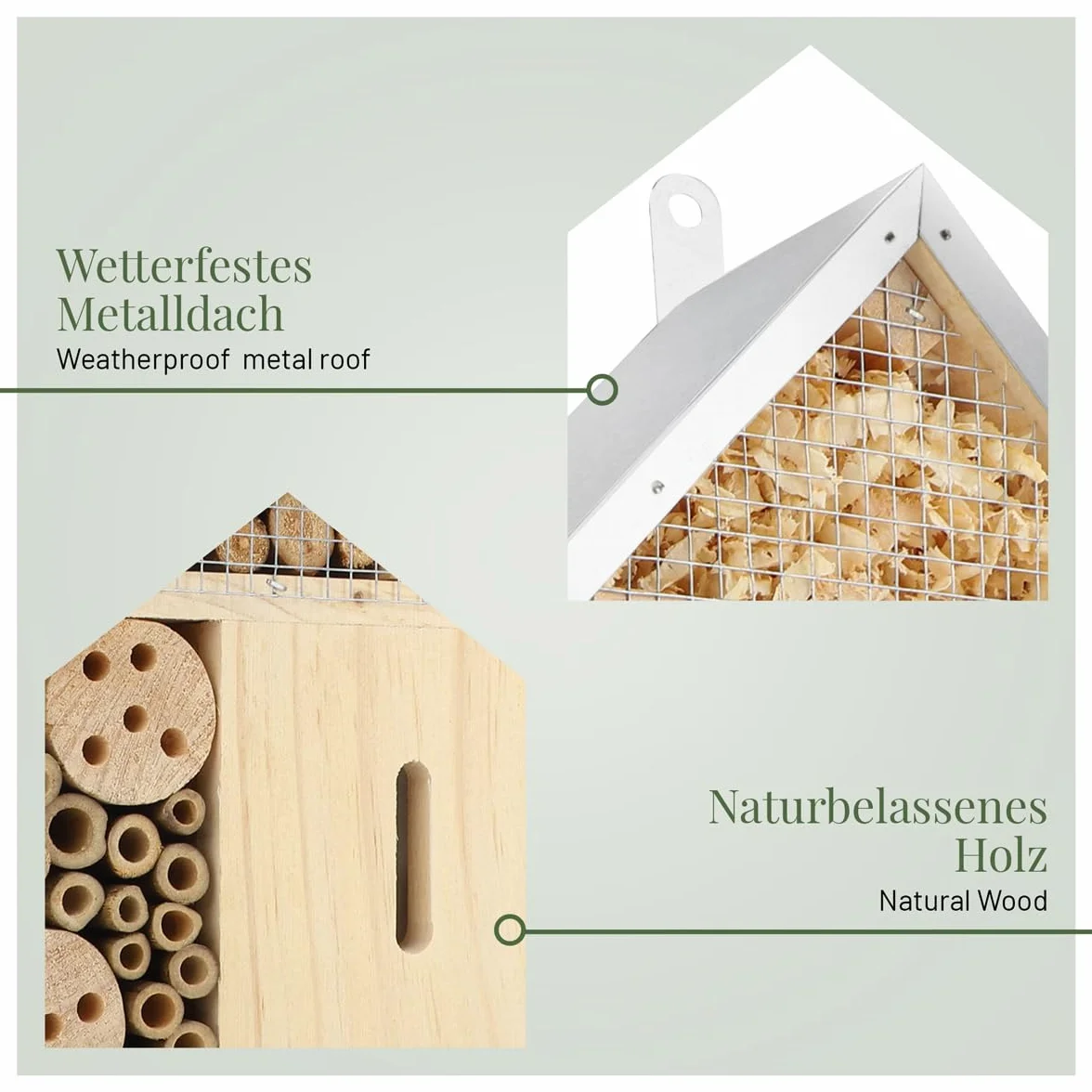 WILDLIFE HOME Hotel de insectos – Natural & resistente a la intemperie, casa de insectos de madera natural para abejas, abejas silvestres, mariquitas y mariposas, hotel de abejas y ayuda para anidar