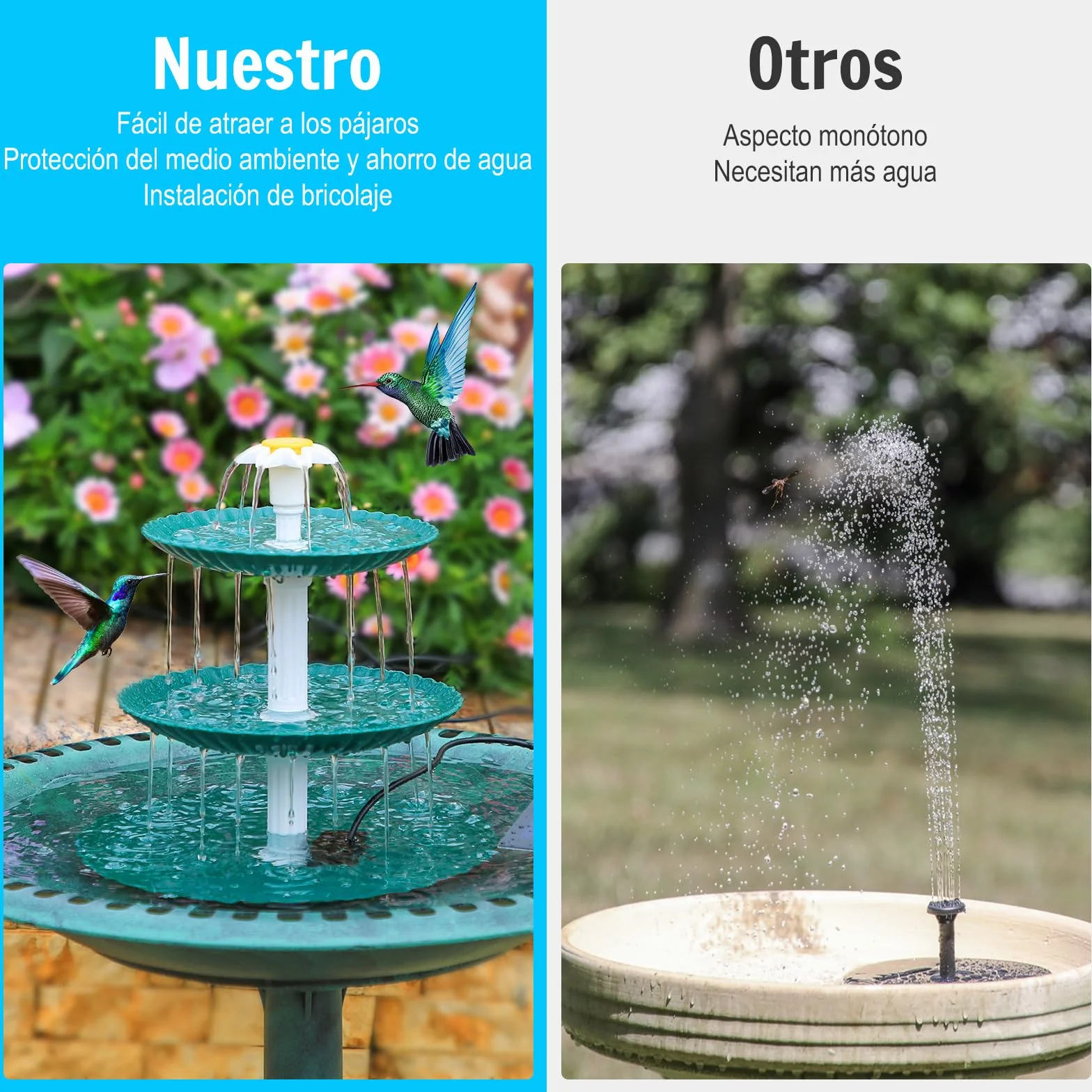 AISITIN - Fuente Solar para baño de pájaros, 3,5 W, 3 Niveles, Desmontable Fuente Solar para baño de pájaros, jardín Fuente, decoración de jardín, comedero, pájaros