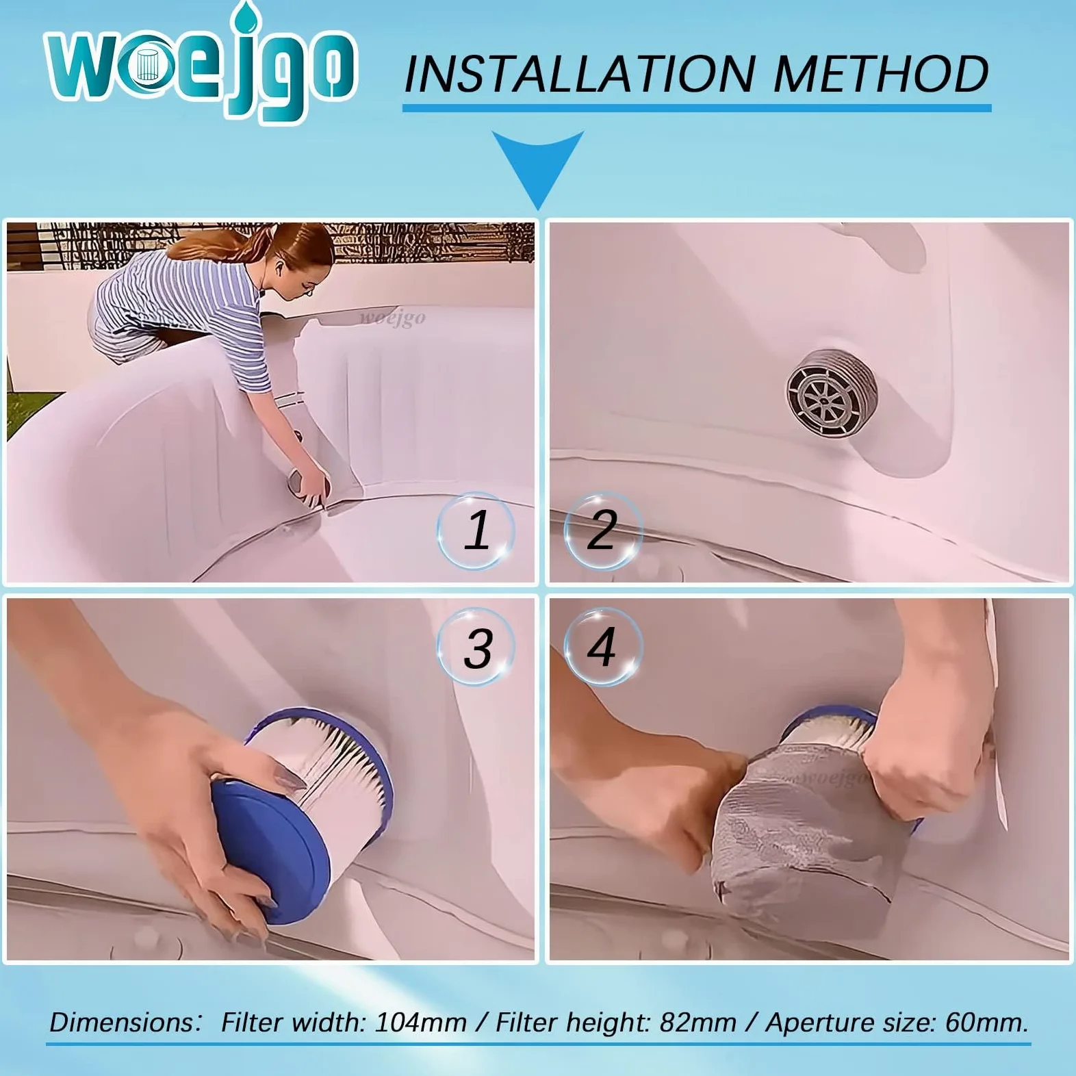 Cartucho de filtro de spa para accesorios de jacuzzi, filtro Clever Spa de 75 x 100 mm, filtro de piscina compatible con piscinas de spa, filtro de láminas (azul-12 unidades)