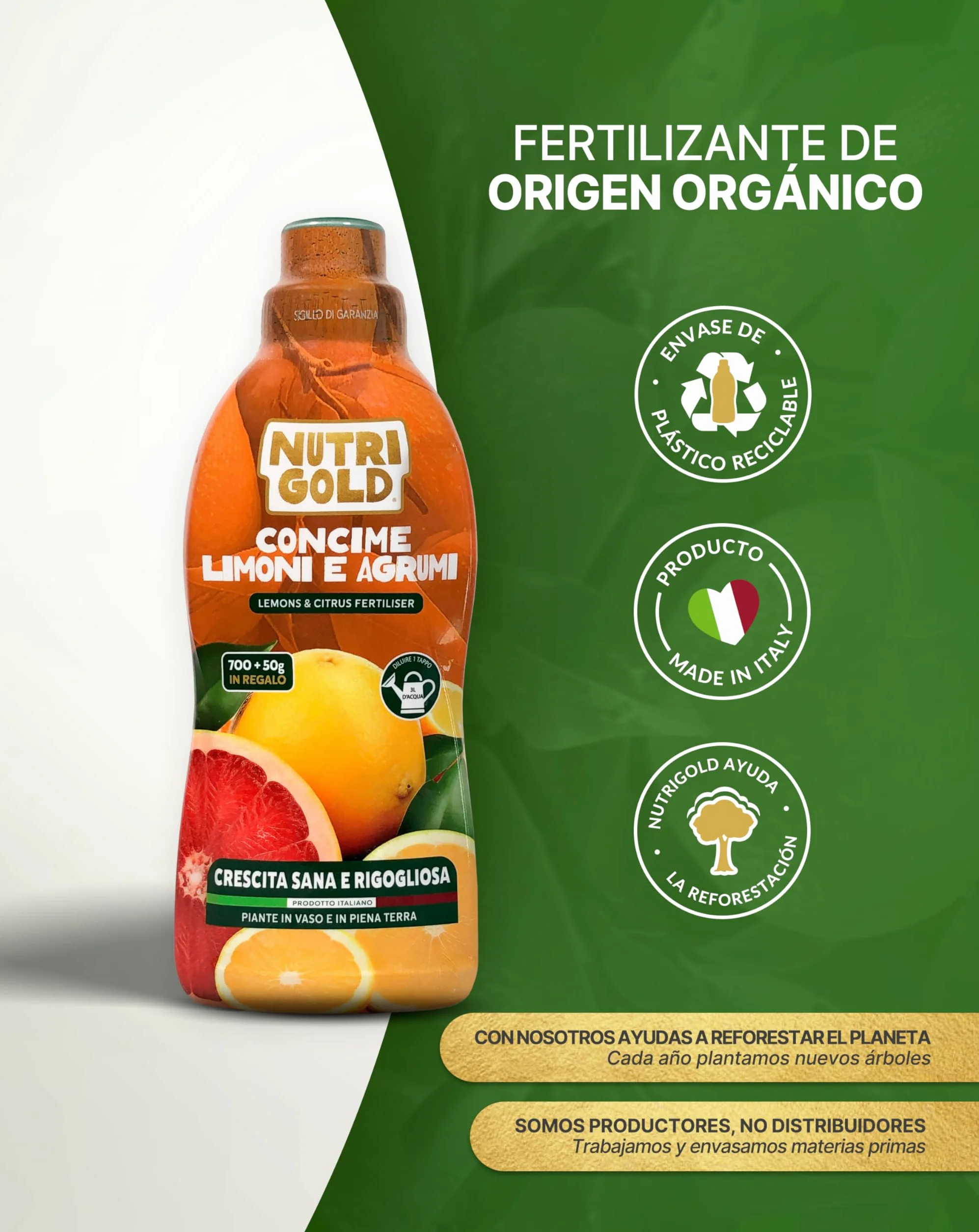 NutriGold® fertilizante Cítricos | Abono para Limones, Naranjas, Mandarinas y Pomelos - Rico en NPK - Para Cítricos en Tierra o Maceta - 700g + 50g Gratis