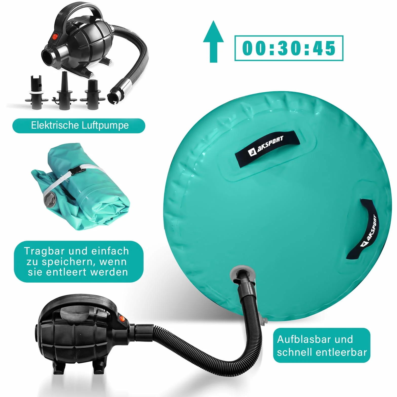 AKSPORT Air Roller - Rodillo inflable para ejercicios de espalda, yoga, tumbling
