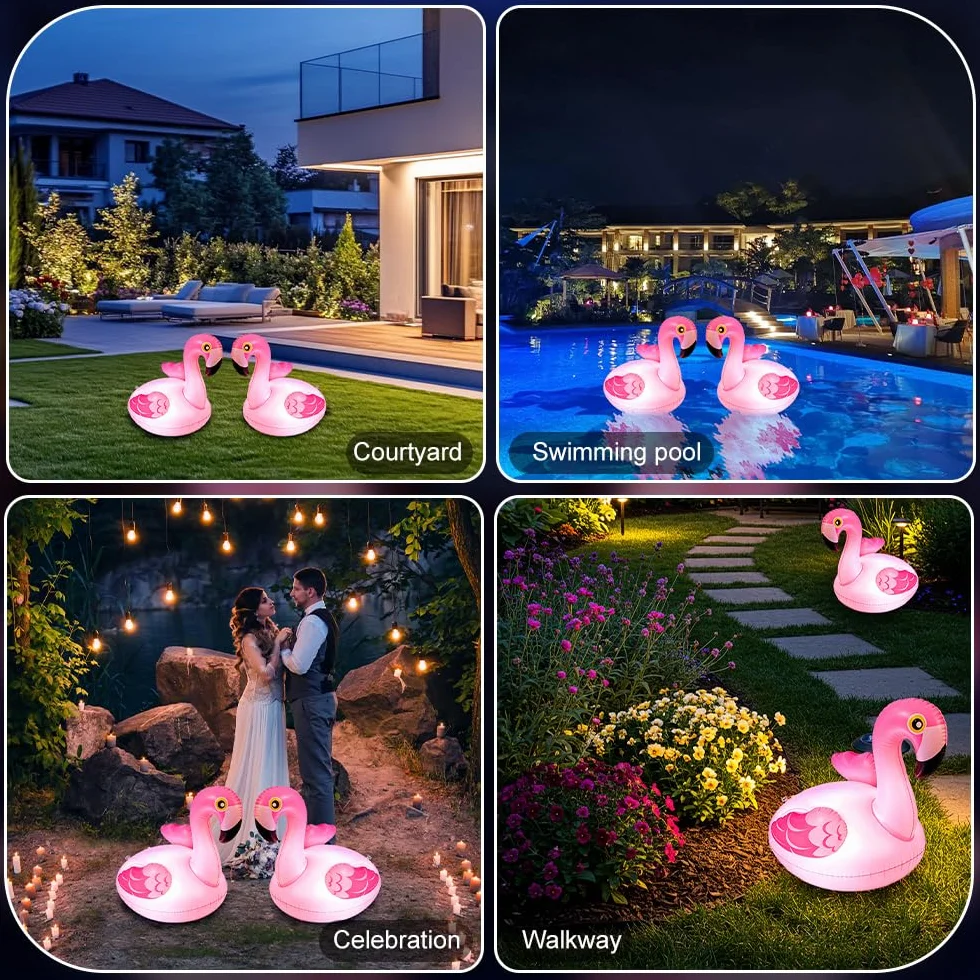 2 luces solares flotantes para piscina, flamencos, flotantes, IP68, resistentes al agua, para piscina, estanque, jardín, césped