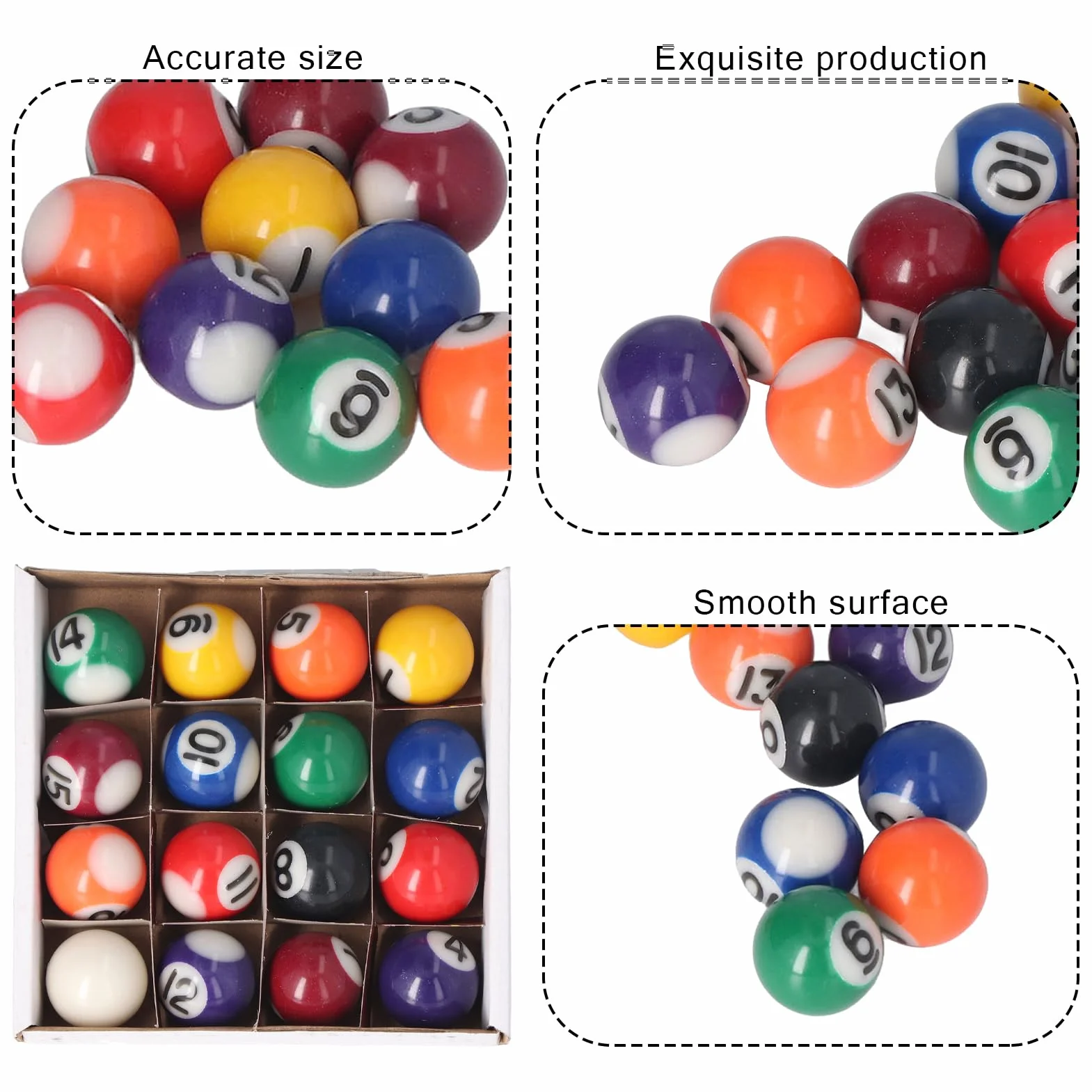 Juego Completo de Bolas de Billar de Resina de Estilo Americano, 16 Piezas de 25 mm