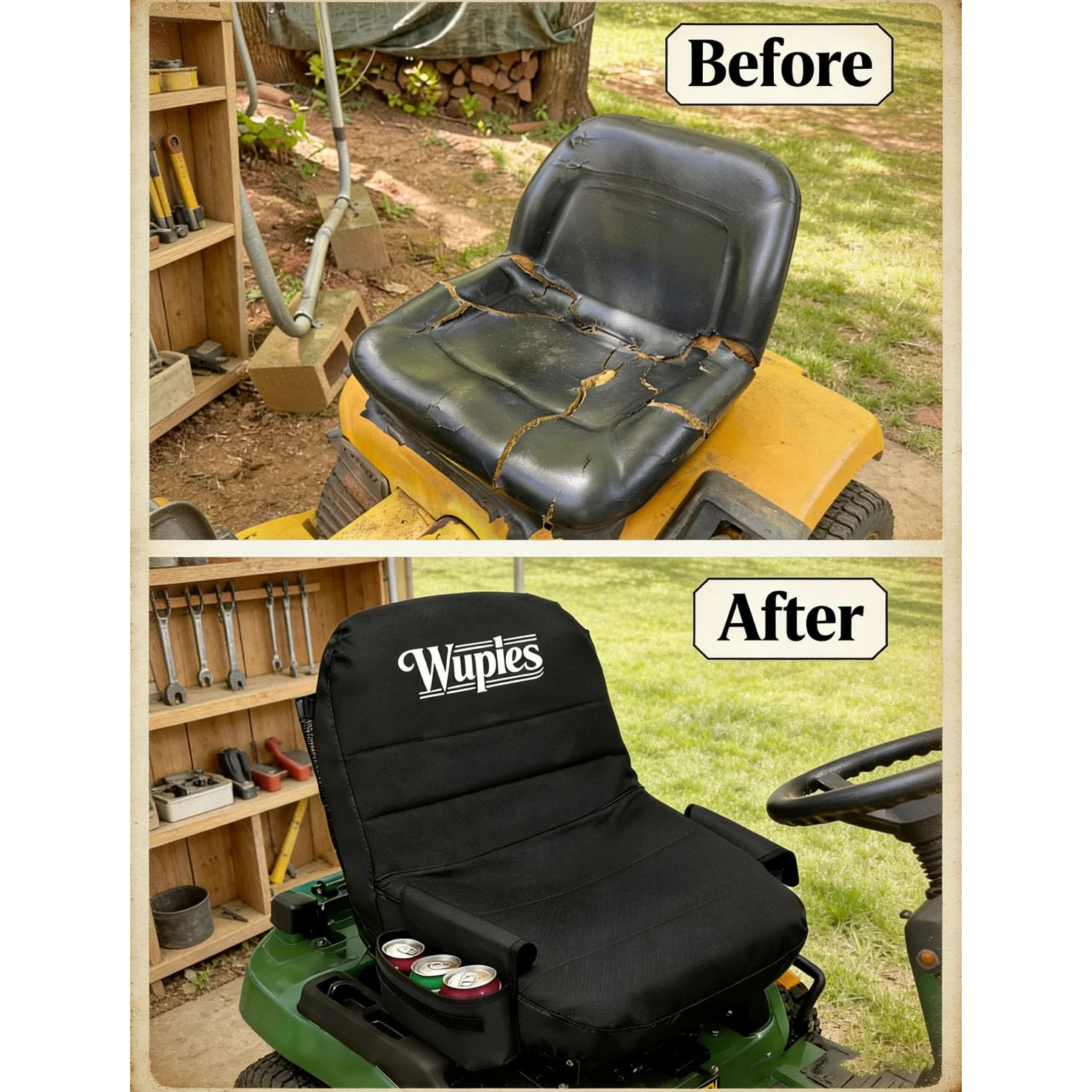 Funda de Asiento de Tractor de césped Compatible con John Deere, Cub Cadet, Kubota, Craftsman, Impermeable, 600D, Universal, Funda de Asiento Acolchada con Bolsillos para Bebidas, se Adapta a