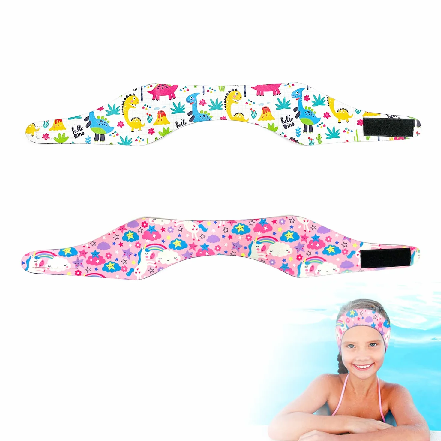 Paquete de 2 diademas de natación para niños impermeable ajustable elástica equipo deportes acuáticos