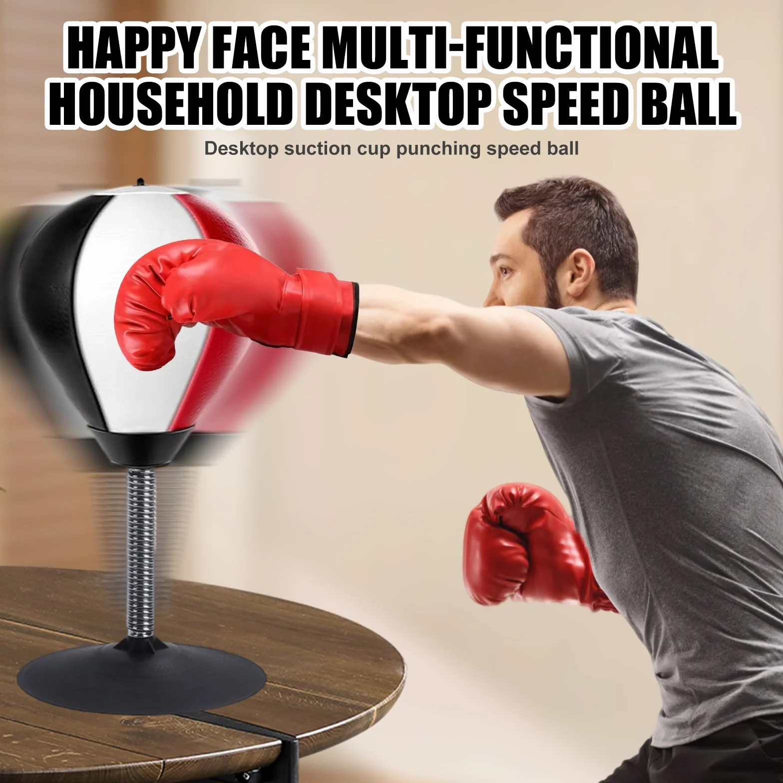 Tisc Punchingball Mesa con guantes, saco de boxeo Funpunch con ventosas, bomba de aire