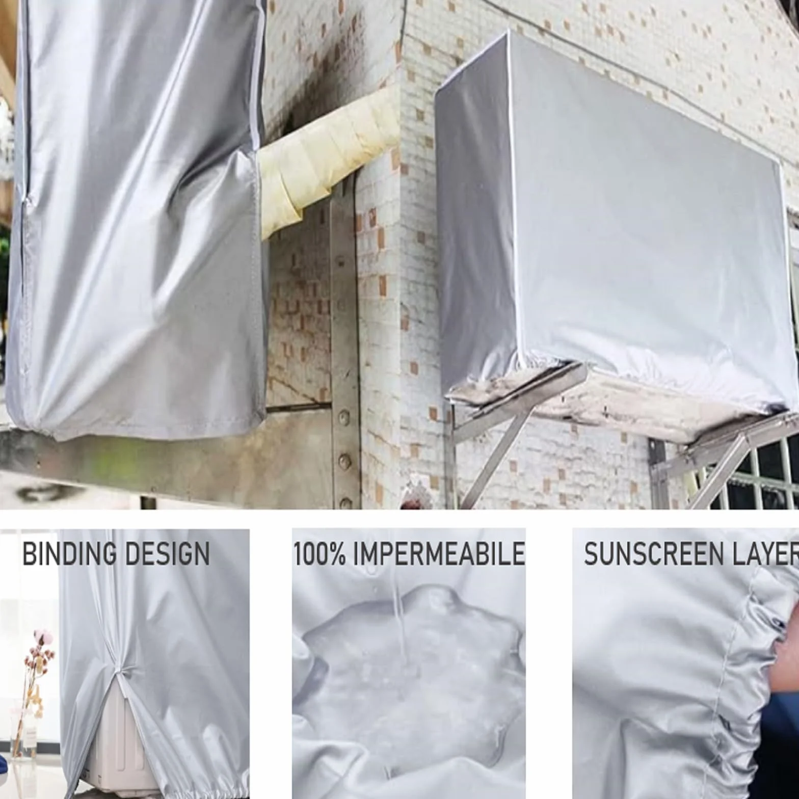 Funda Aire Acondicionado Exterior Impermeable, 86x35x60 cm | Universal Funda Protectora para Máquinas de Exterior de Aire Acondicionado, Tapar Máquina Antipolvo Nieve Protector Solar