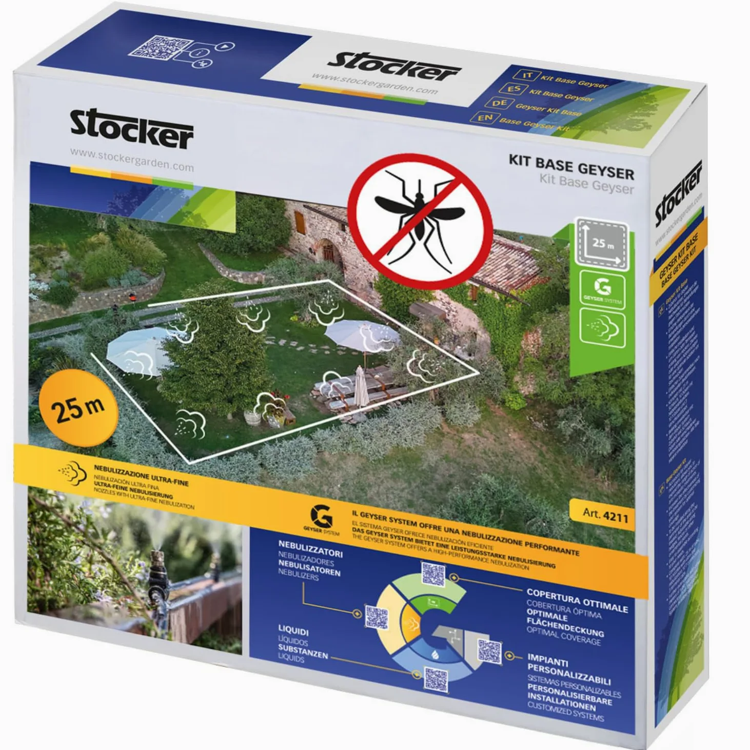 STOCKER - Kit Base Geyser 25m de tubo, 10 boquillas, 10 empalmes en T, 3 tapones de cierre