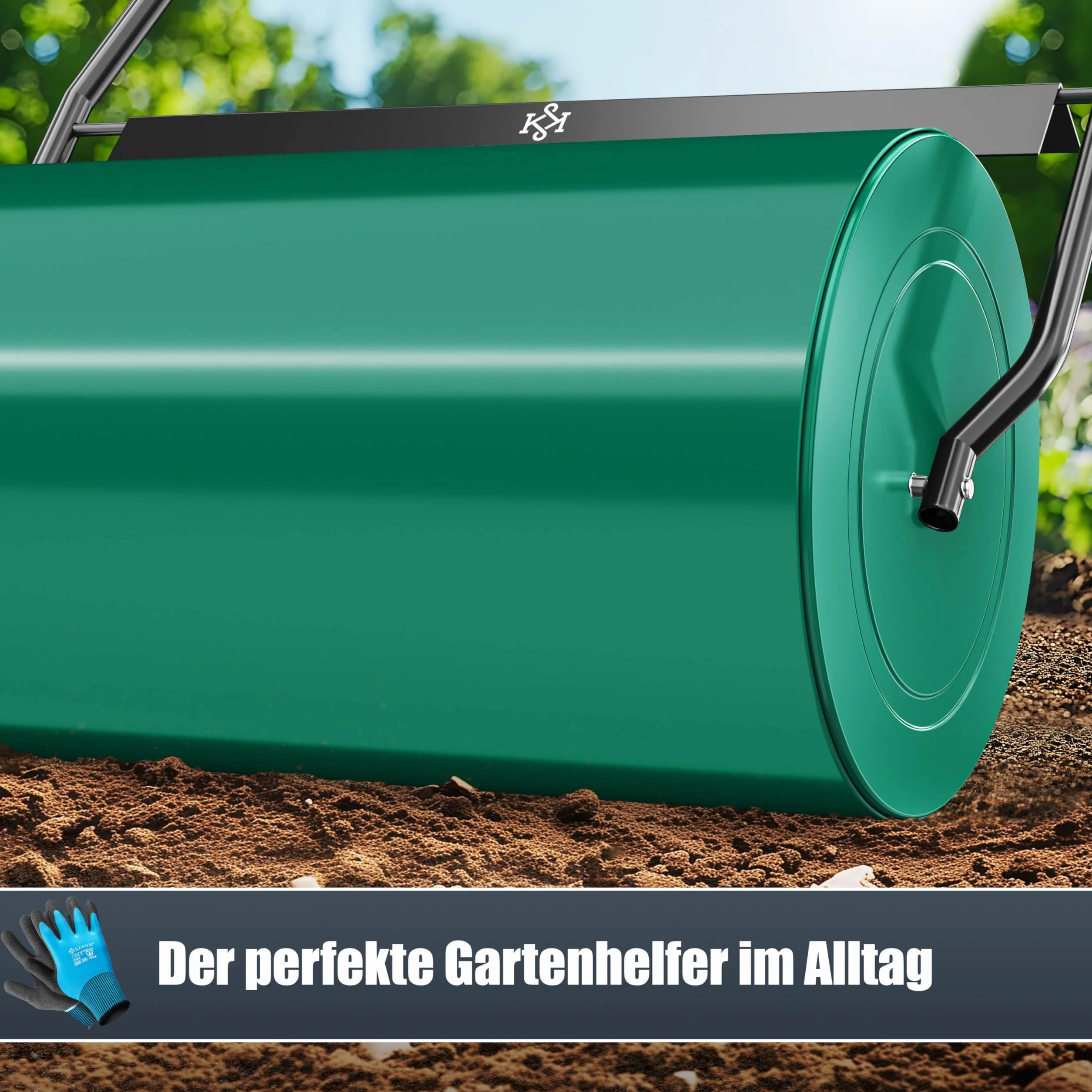KESSER® Rodillo para césped 60 cm 48 l Volumen de llenado Metal con Deflector de Suciedad Rodillo Manual Rodillo para césped Rodillo de jardín Rodillo agrícola Rodillo rellenable 60 kg, Verde