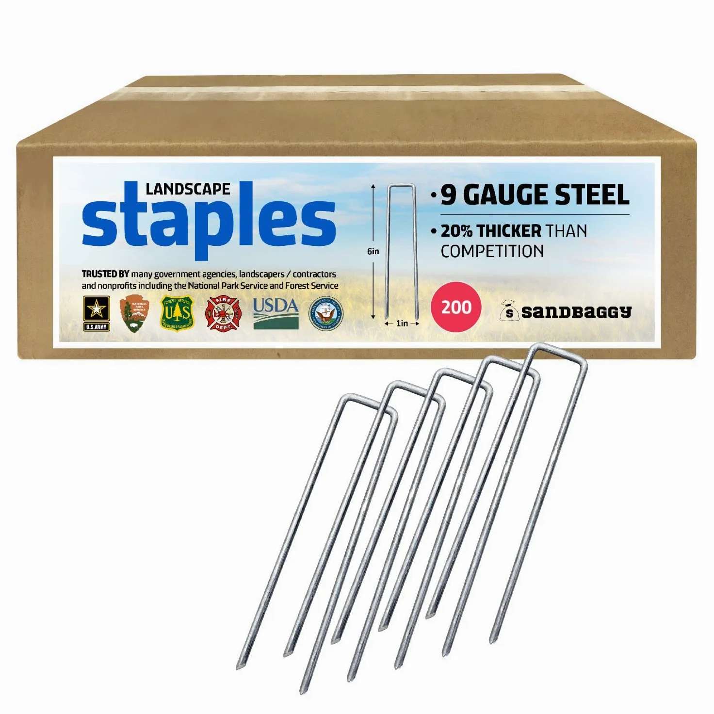 Sandbaggy - 9 Grapas de Paisaje (20% más Gruesas) ~ 6 Pulgadas de Tela paisajística Grapas Pines de Garden Grapas estacas – Grapas de Cubierta de Tierra – Anclajes de Valla – uñas de césped