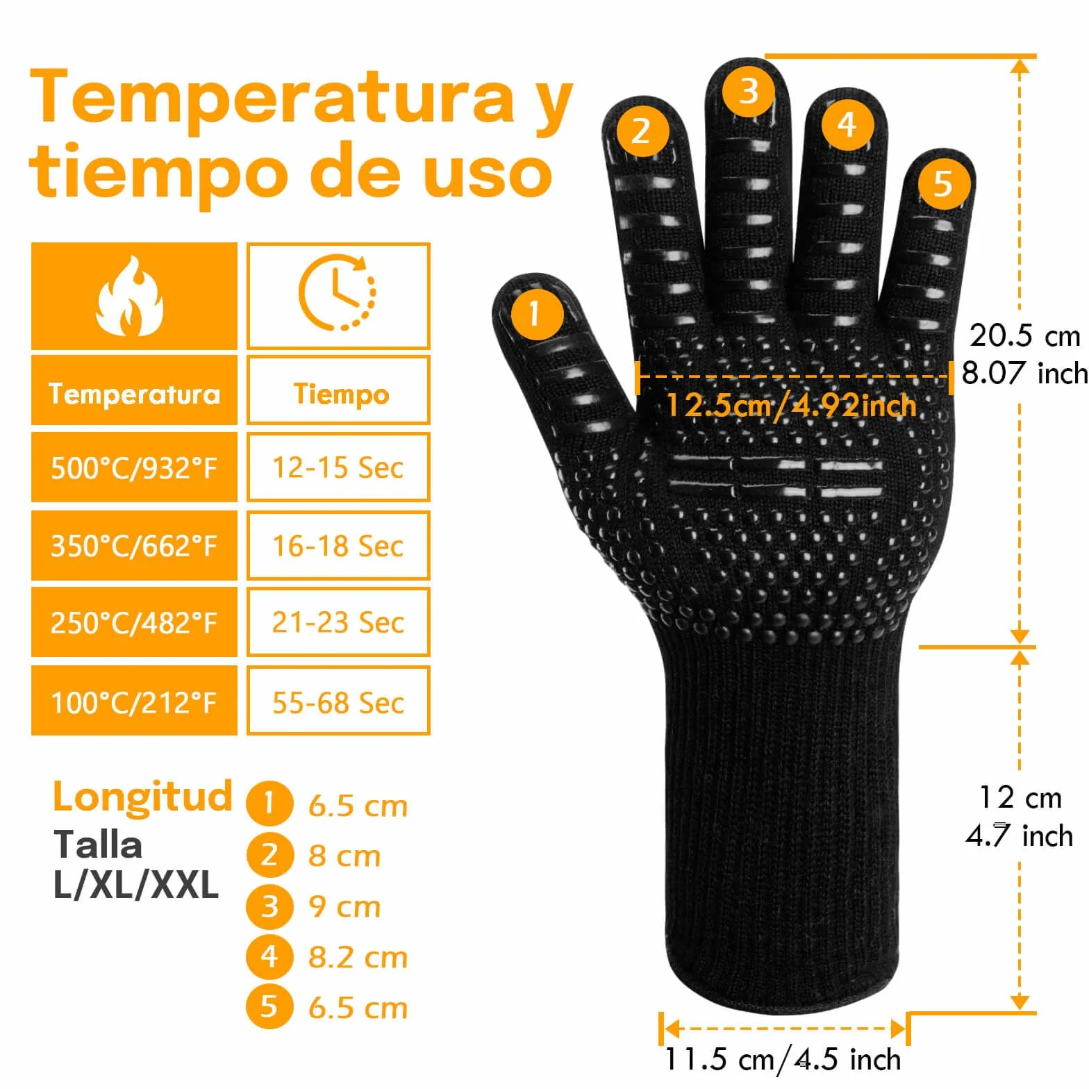 Guantes Barbacoa Cocina Resistente al Calor hasta 500°C Guantes para Horno de Silicona Antideslizante para Cocina, Parrilla, Hornear, Microondas (L/XL/XXL, Dorado)