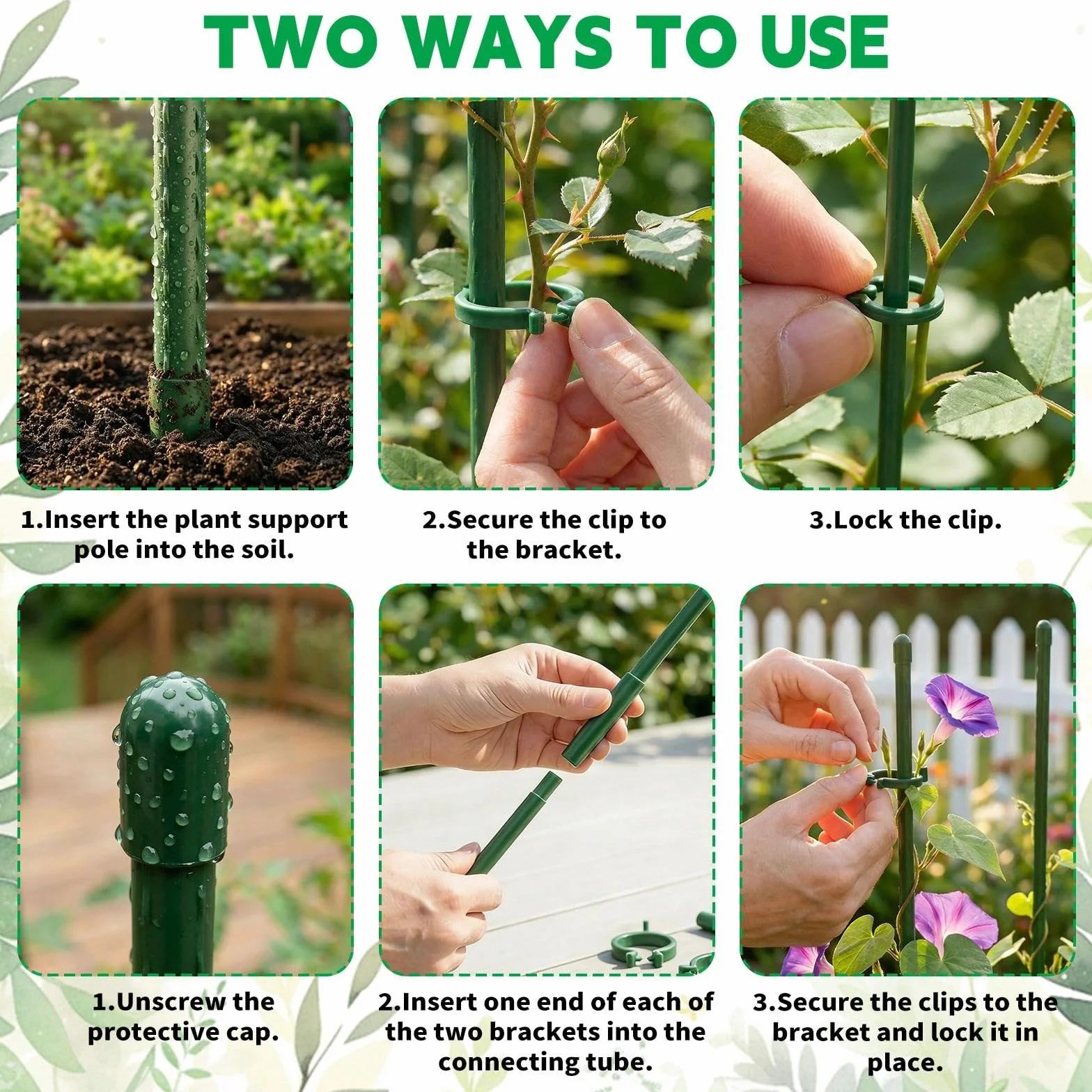 20 Piezas Tutores para Plantas, Palos para Sujetar Plantas con 20 Clips Plantas 10 Tubos de Extensión, para Plantas para Orquídeas, Tomates, Peonías, Enredaderas (90 PCS)