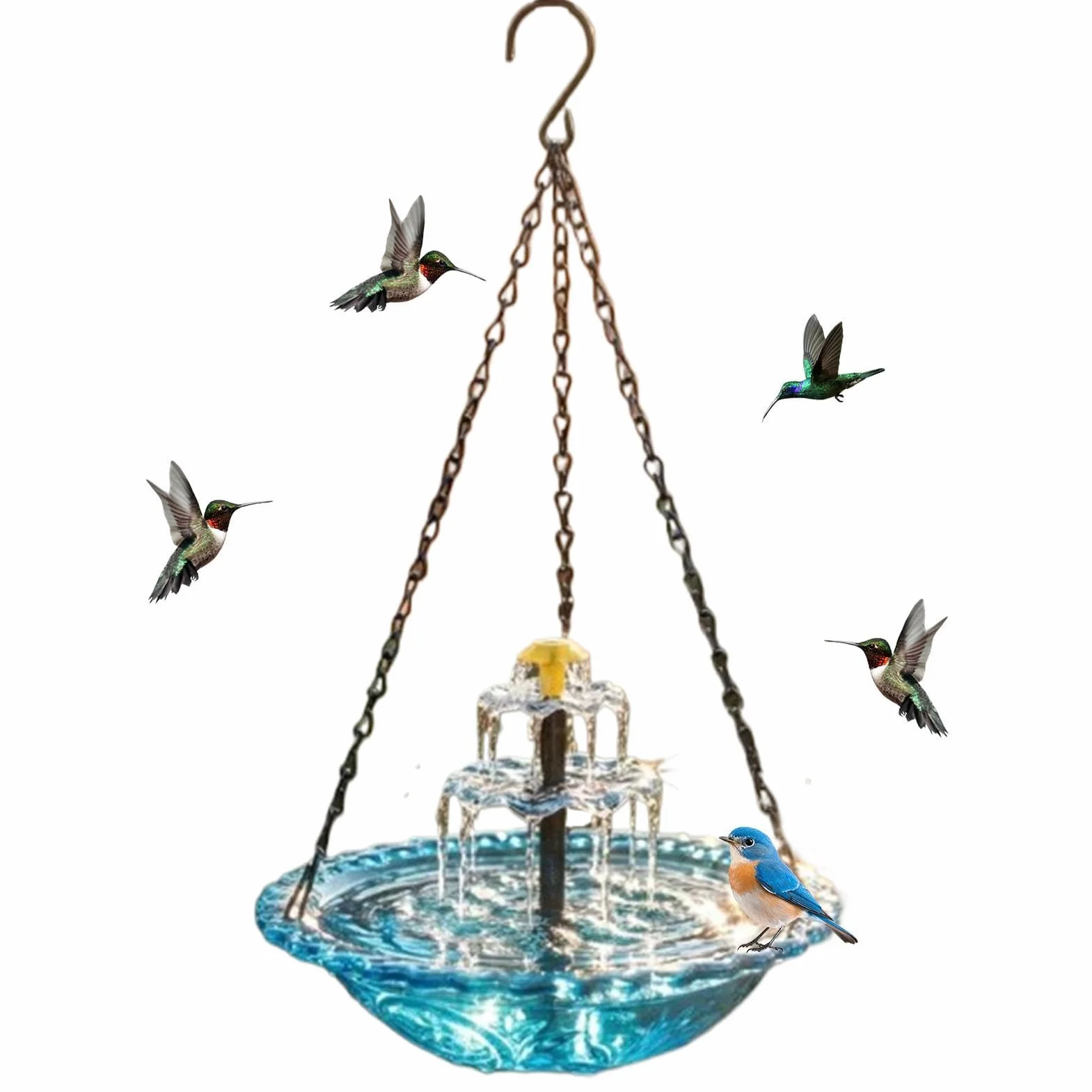 Baño Solar Para Pájaros, Cuenco De Agua Para Colibrí Al Aire Libre | Baño Para Pájaros Colgante - Tazón De Vidrio Artístico Para Jardín, Patio, Patio Trasero, Paio Delantero, Balcón, Terraza, Ptio,
