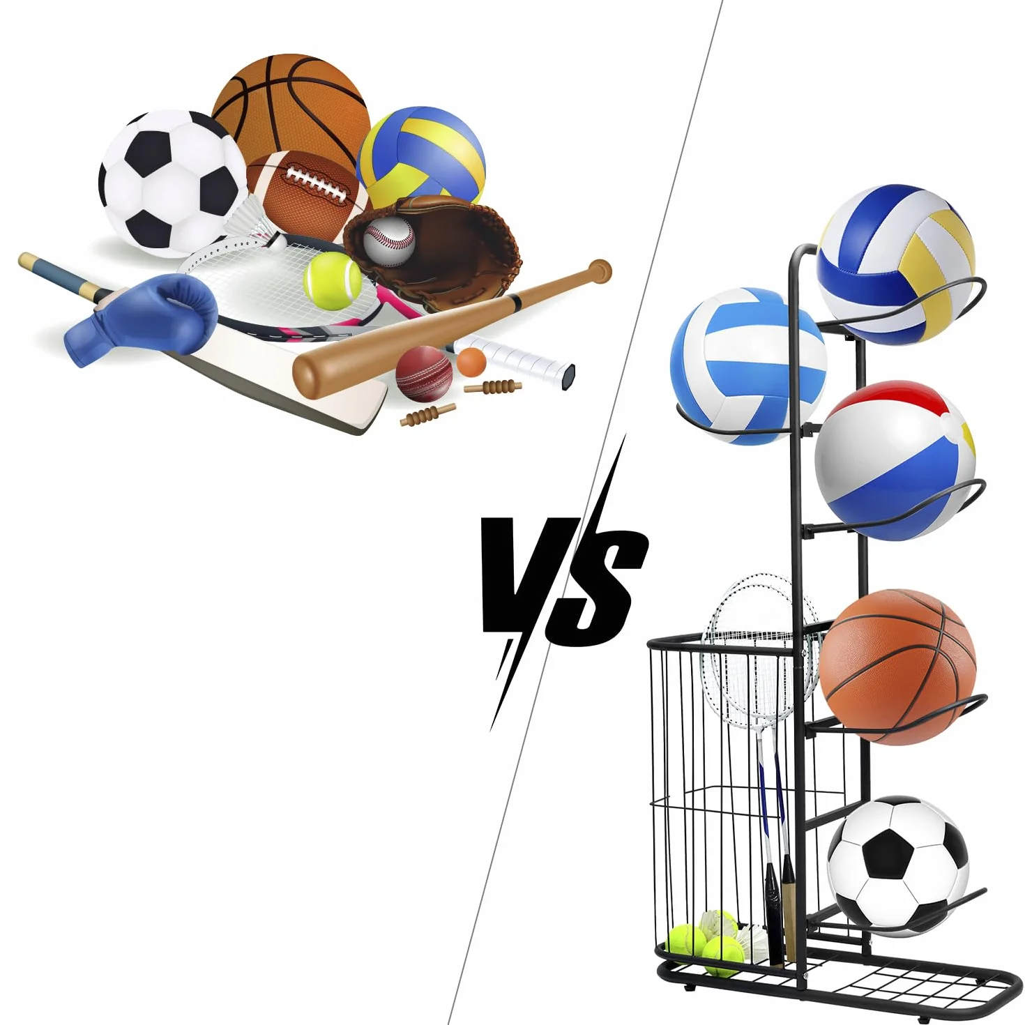 QWORK Estante de Almacenamiento de Baloncesto, Soporte para Pelotas, 116 x 23.5 x 58cm
