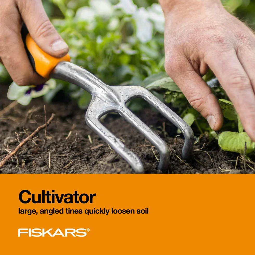 Fiskars Ergo - Juego de Herramientas de jardinería reciclables, Color Negro y Naranja