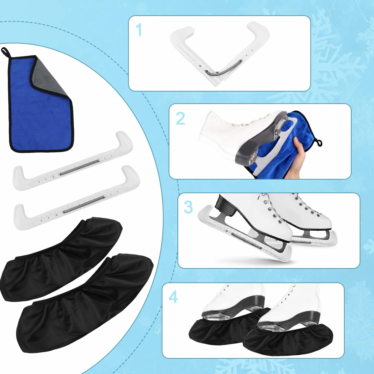Protege Lame Patin A Glace Ajustables con Funda Protectora, Incluye Toalla, Patinaje Artístico Y Hockey sobre Hielo