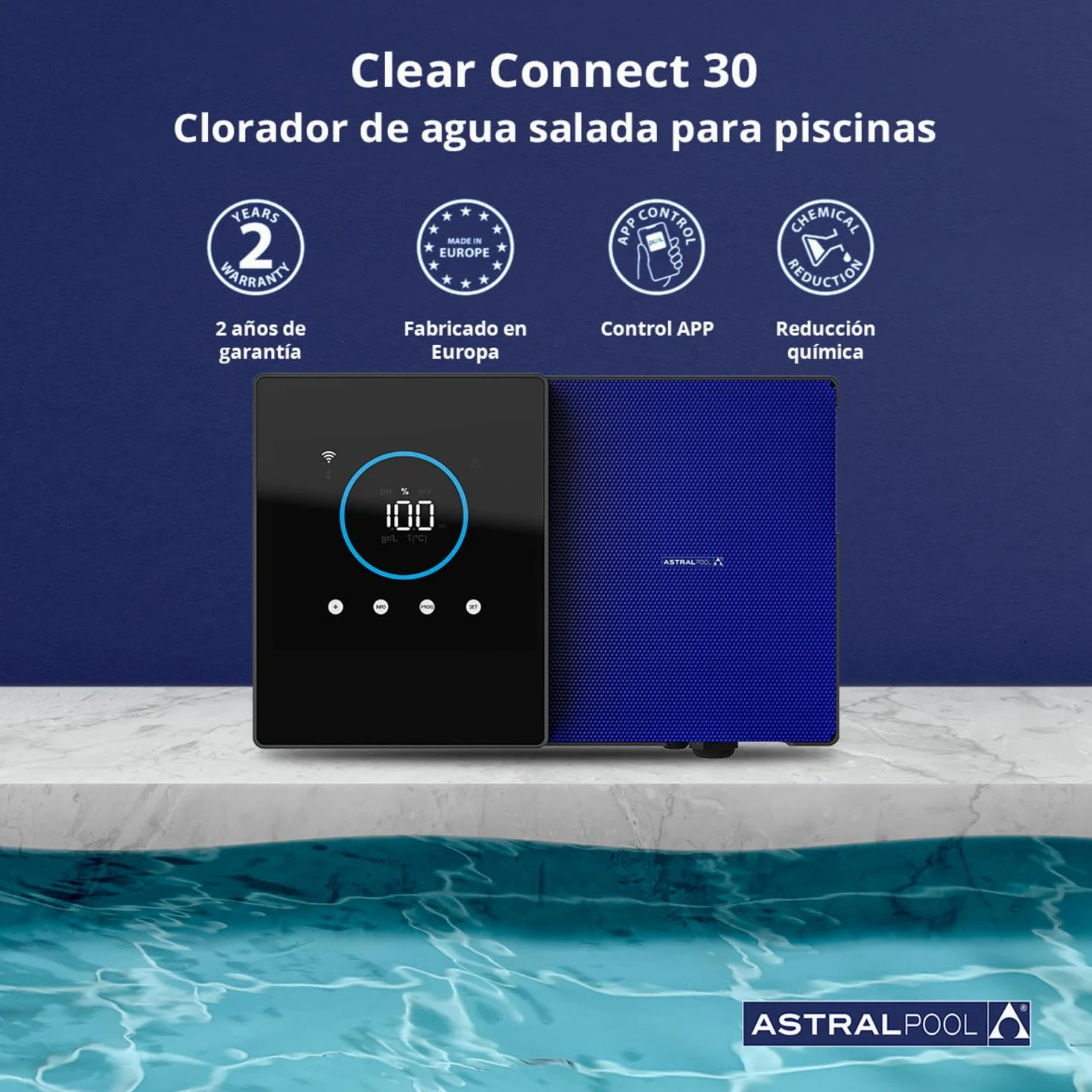 Clear Connect 30 Escalable - Clorador Salino para Piscinas Sin Químicos - Electrólisis de Sal - Astralpool