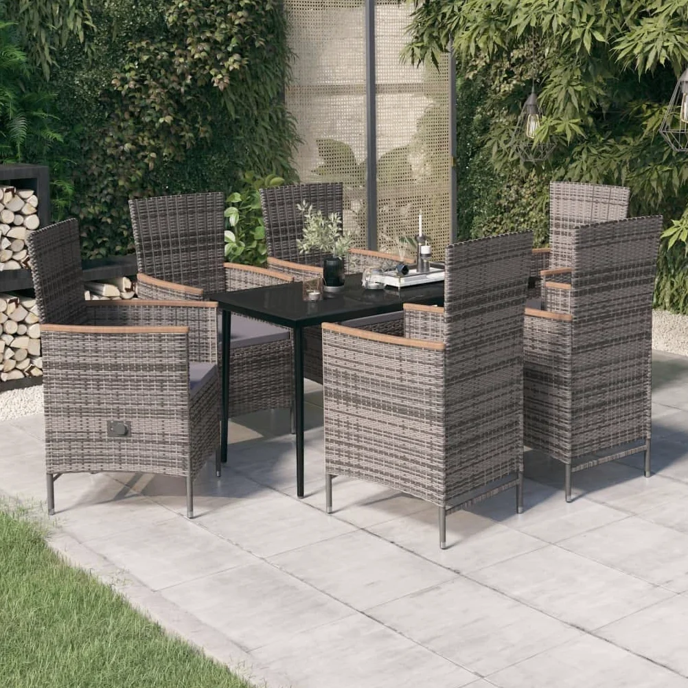 Juego de muebles de jardín con cojines grises, mesa de comedor para exteriores para patio y jardín, juego de muebles de jardín con cojines de fácil cuidado y sillas ajustables