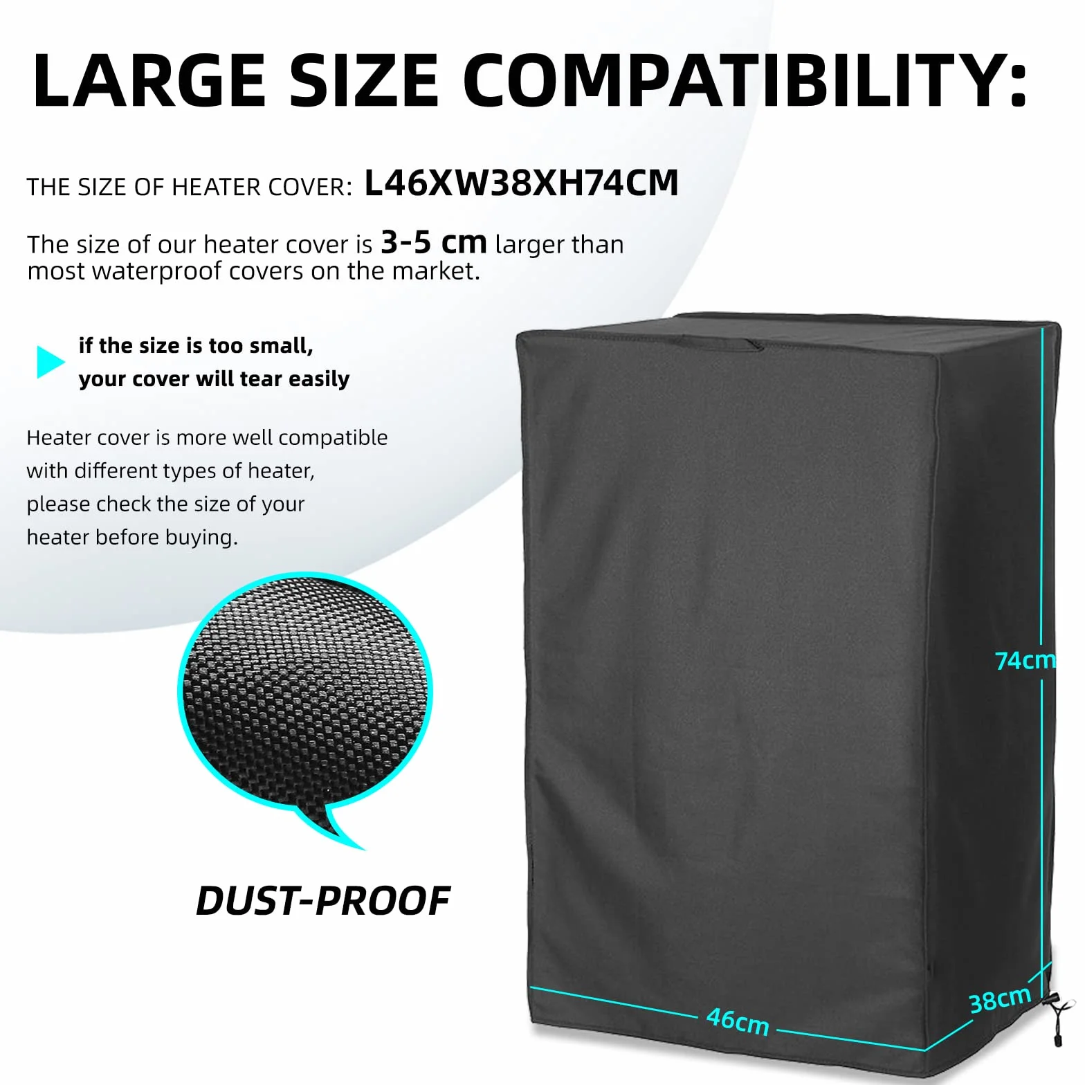 Fundas para Calentadores de Exterior, Funda Estufa de Gas, Cubierta Calentador Patio, 210d Oxford es Resistente al Polvo y al Agua, Ideal para Uso en Interiores y Exteriores (46x38x74cm)