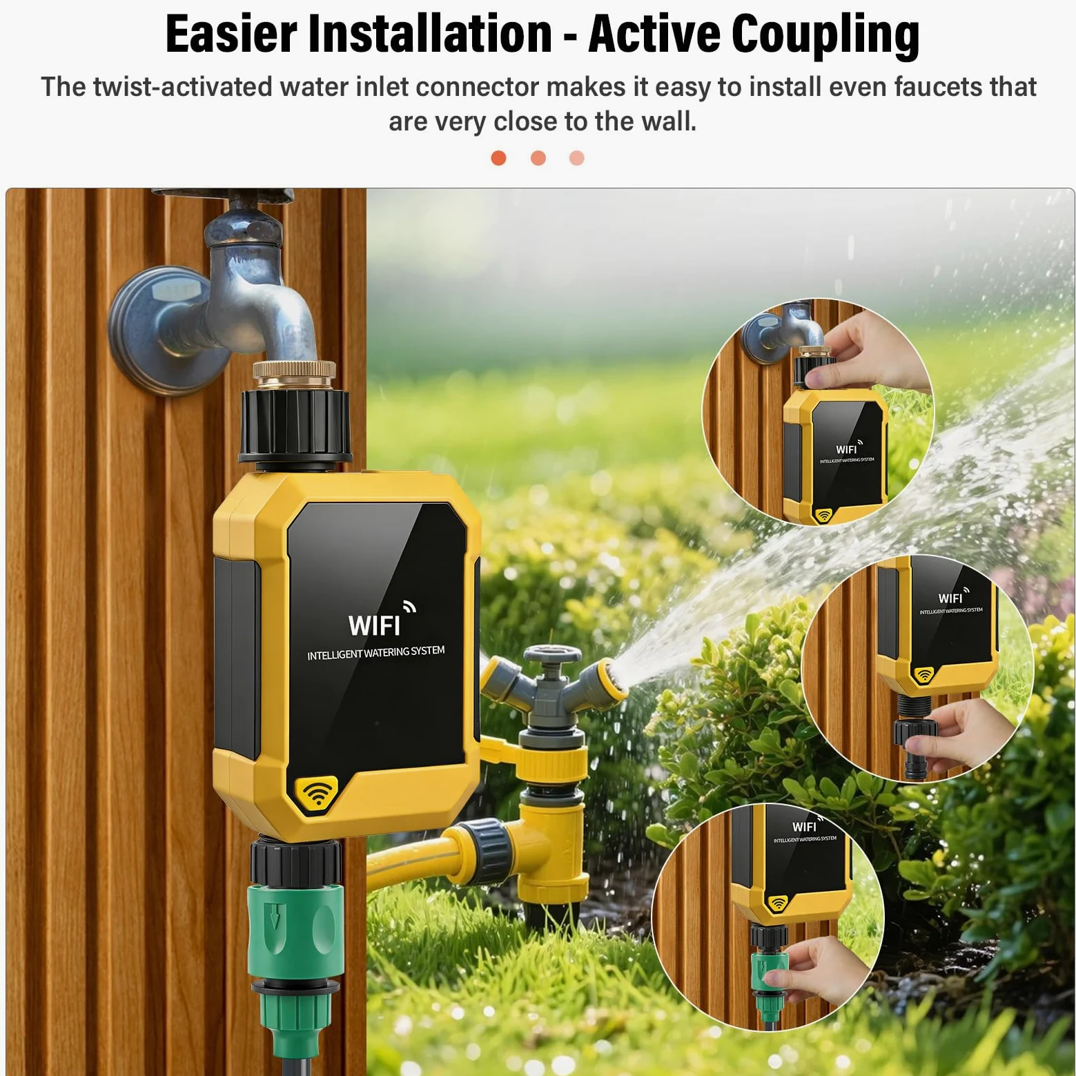 Naroote Temporizador de Riego WiFi Inteligente Temporizador de Riego Controlado por Aplicación 12 a 15,6 L por Minuto Sensor de Lluvia 33,8 a 140 °F Al Aire Libre para Jardín, Césped,